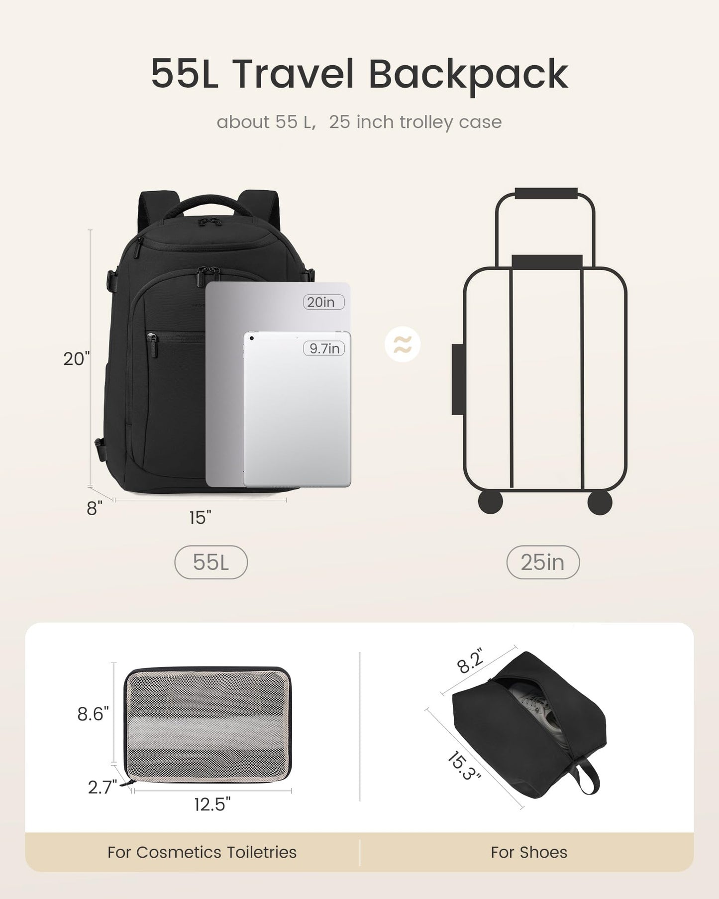 LOVEVOOK 40L Travel Backpack for Women & Men, Airline Approved Carry On Bag