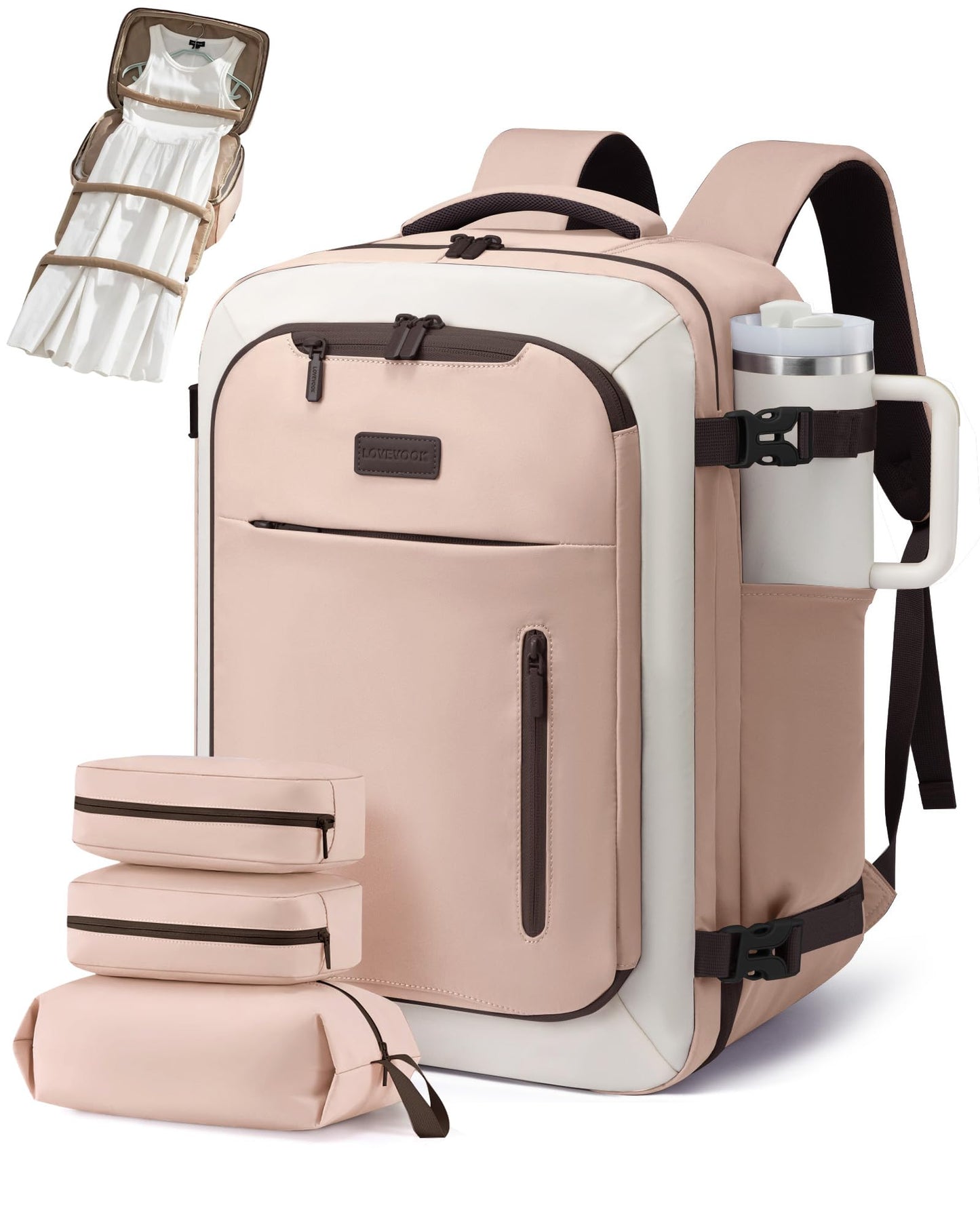 LOVEVOOK Travel Backpack for Women Men with Garment Bag, 40L Carry on Backpack as TSA Personal Item Flight Approved, Luggage Daypack Fits 17.3" Laptop, Overnight Business Weekender Travel Essential