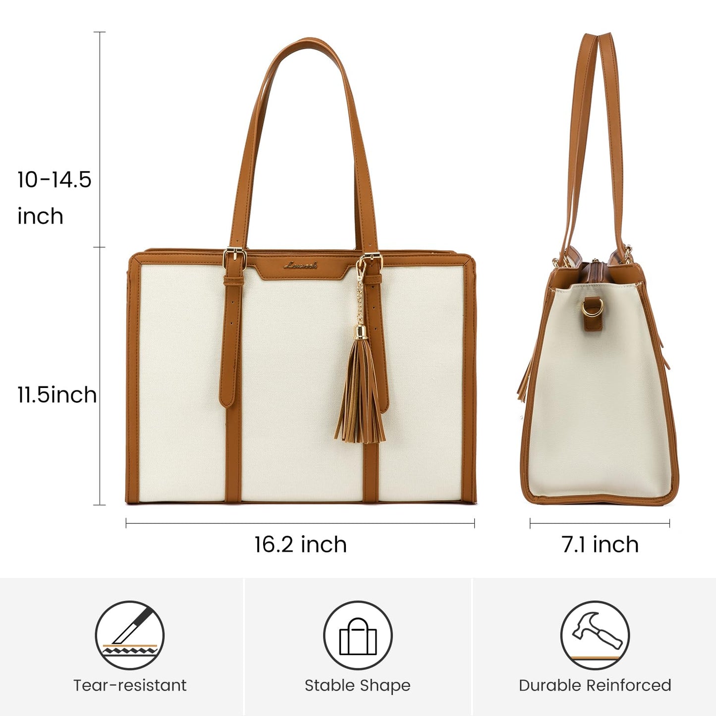 LOVEVOOK Laptop Bag for Women 15.6 inch Lightweight PU Laptop Tote Bag, Large Capacity Computer bag with Clutch Purse for Business, Work, Office, Travel, School,Casual(Black & Leather)
