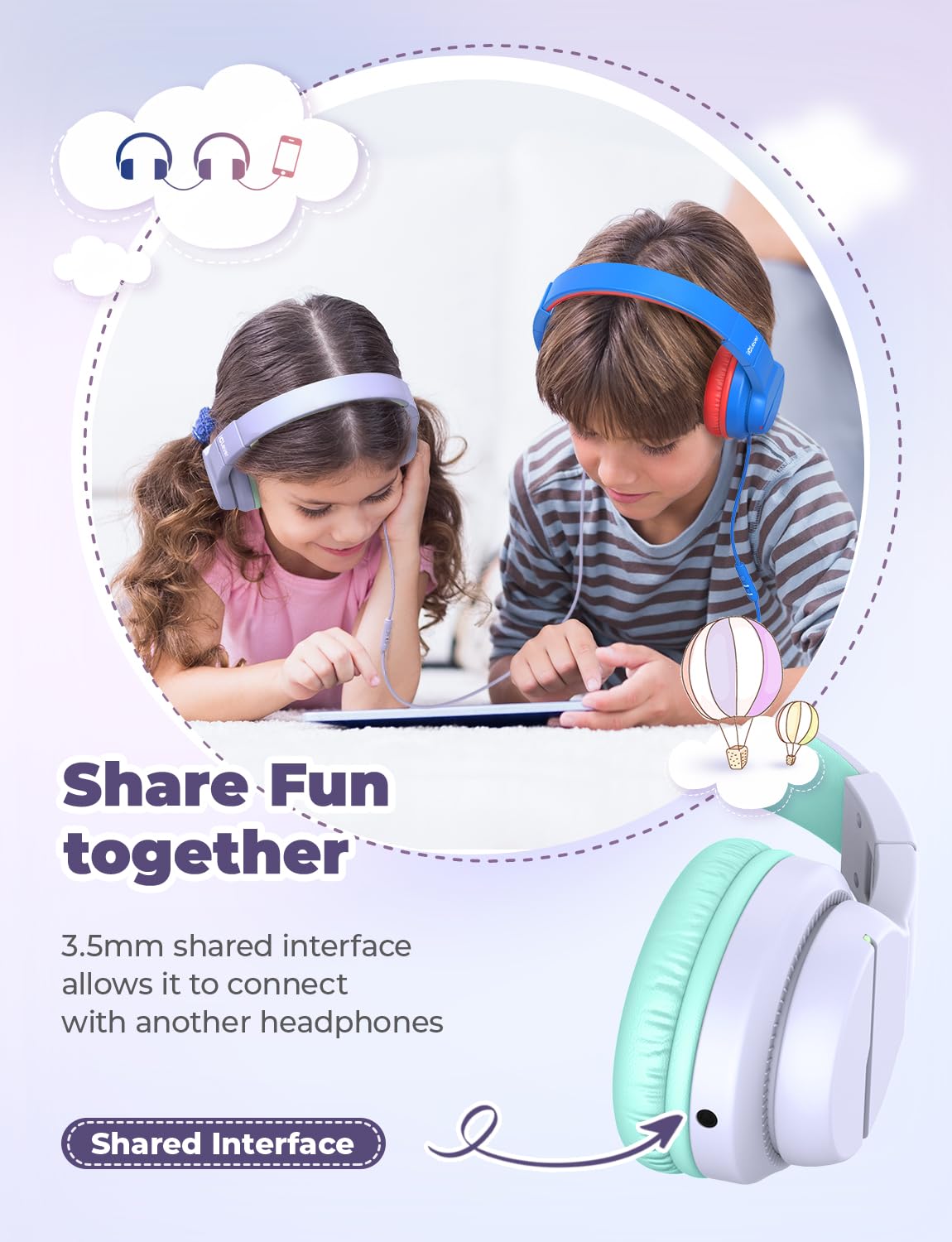 iClever HS19S Kids Headphones for School, Over-Ear for Toddler Boys Girls