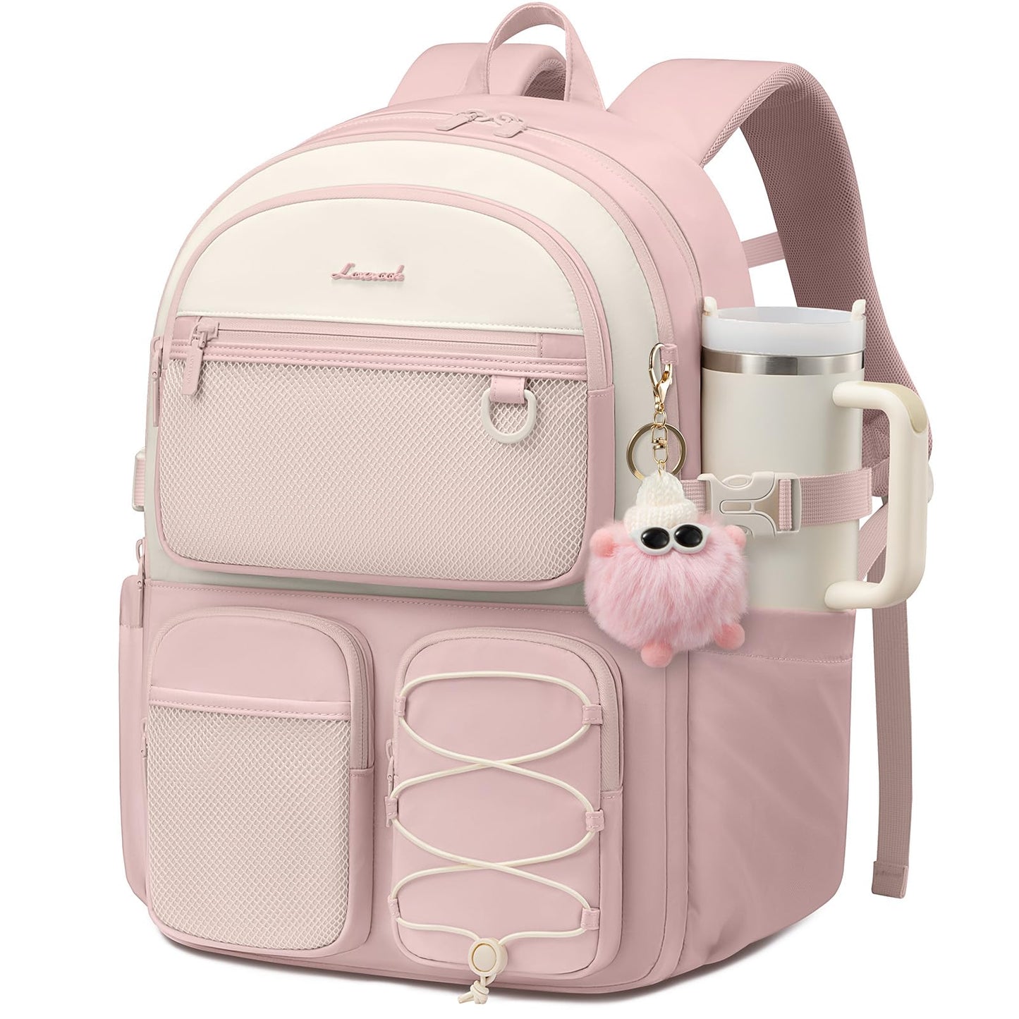 LOVEVOOK School Backpack for Teen Girls, Student Cute Bookbag Purse for Middle High School, 15.6 Inch Laptop Kid Backpack Back to School with Large Cup Holder, College Travel Bag, Beige Blue