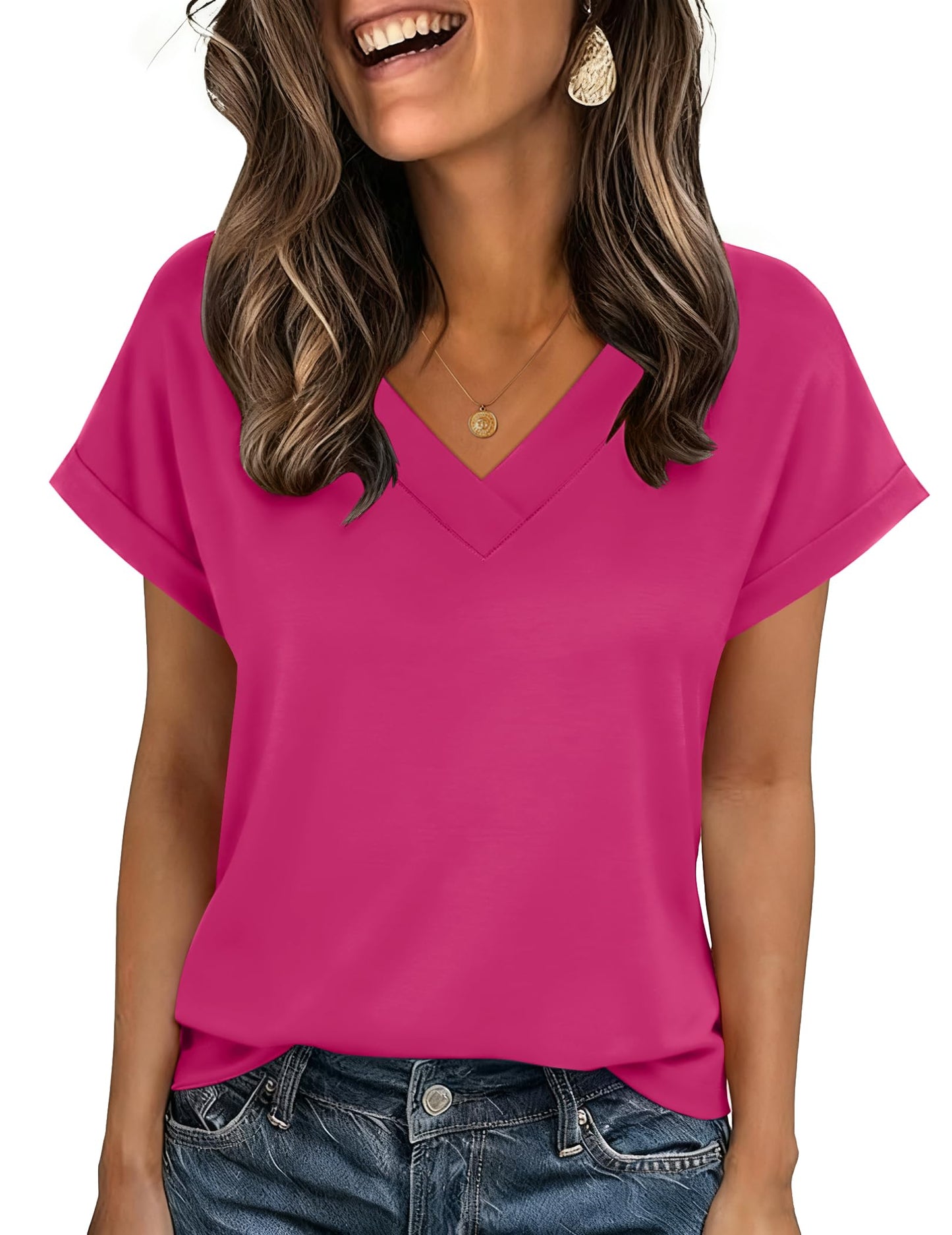 Zeagoo Womens Summer Tops Rolled Short Sleeve Shirts Dressy Casual Blouses