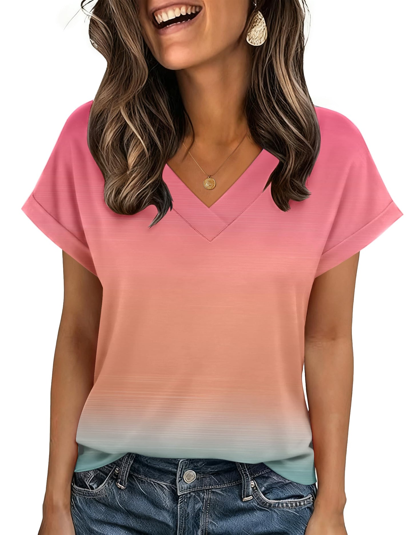 Zeagoo Womens Summer Tops Rolled Short Sleeve Shirts Dressy Casual Blouses