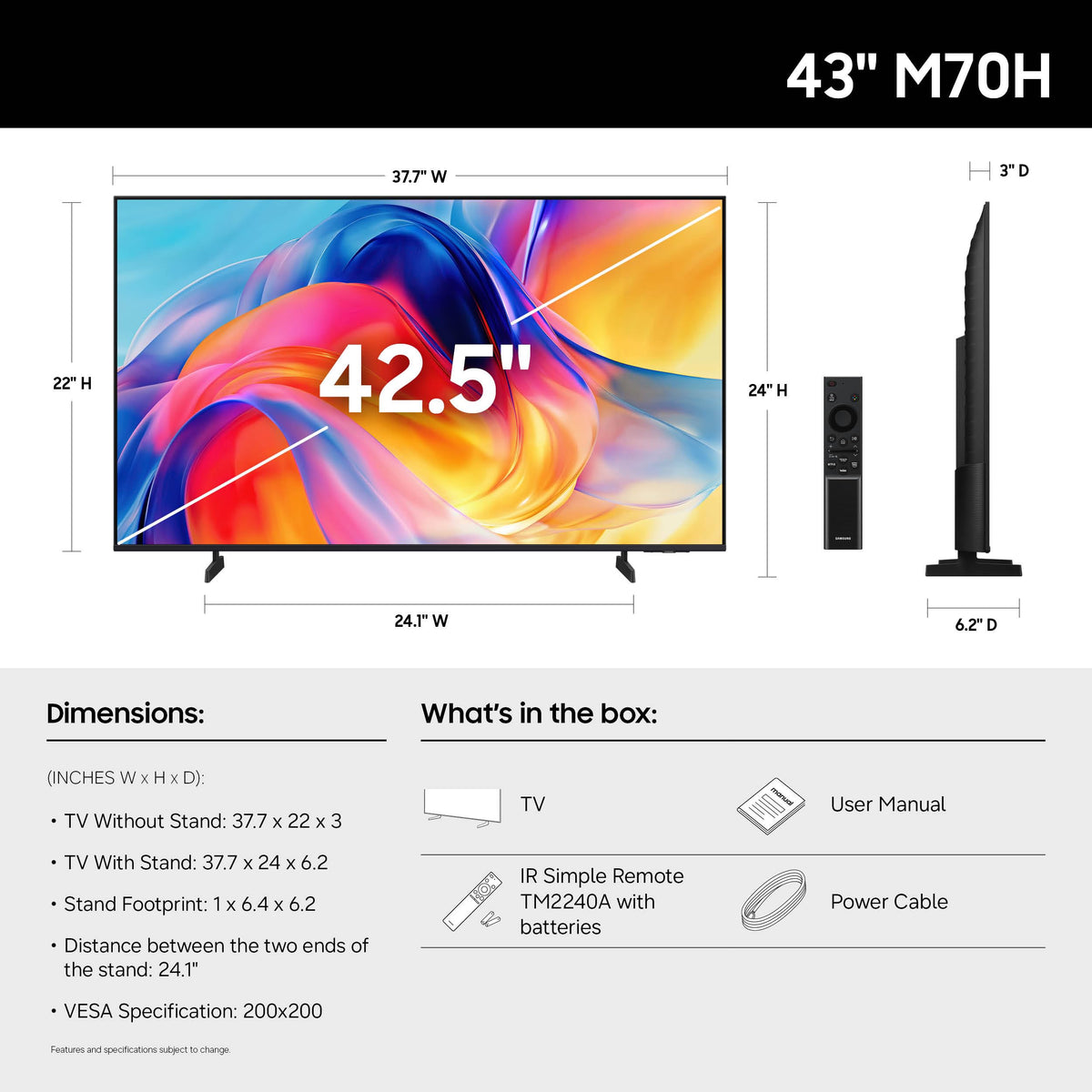 Samsung 55-Inch Class M70H Series, Mini LED, 4K, Smart TV, 2026 Model