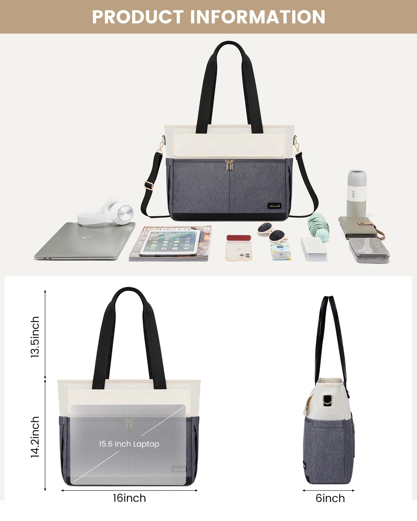 LOVEVOOK Lunch Tote Bag for Women, Work Laptop Bag with Lunch Compartment
