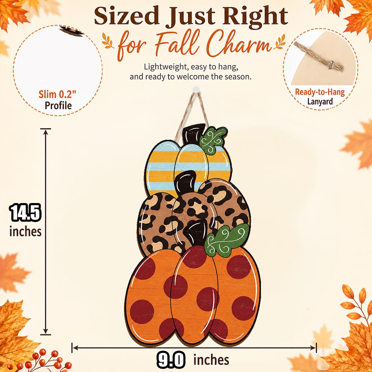 Fall Door Decor Wooden Pumpkin Door Hanger, Welcome Sign for Front Door