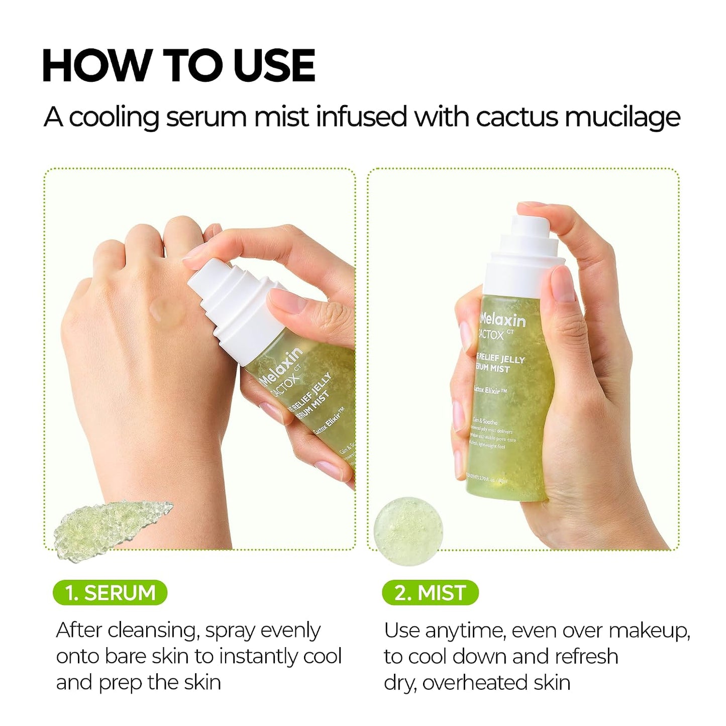 Dr.Melaxin Cactox Pore Relief Jelly Serum Mist, Instant Cooling Face Mist for Pore Tightening & De-Puffing, Hydrating Cactus Serum for Puffy Skin, 80ml (2.7 fl oz)