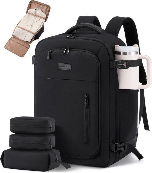 LOVEVOOK Travel Backpack for Women Men with Garment Bag, 40L Carry on Backpack as TSA Personal Item Flight Approved, Luggage Daypack Fits 17.3" Laptop, Overnight Business Weekender Travel Essential