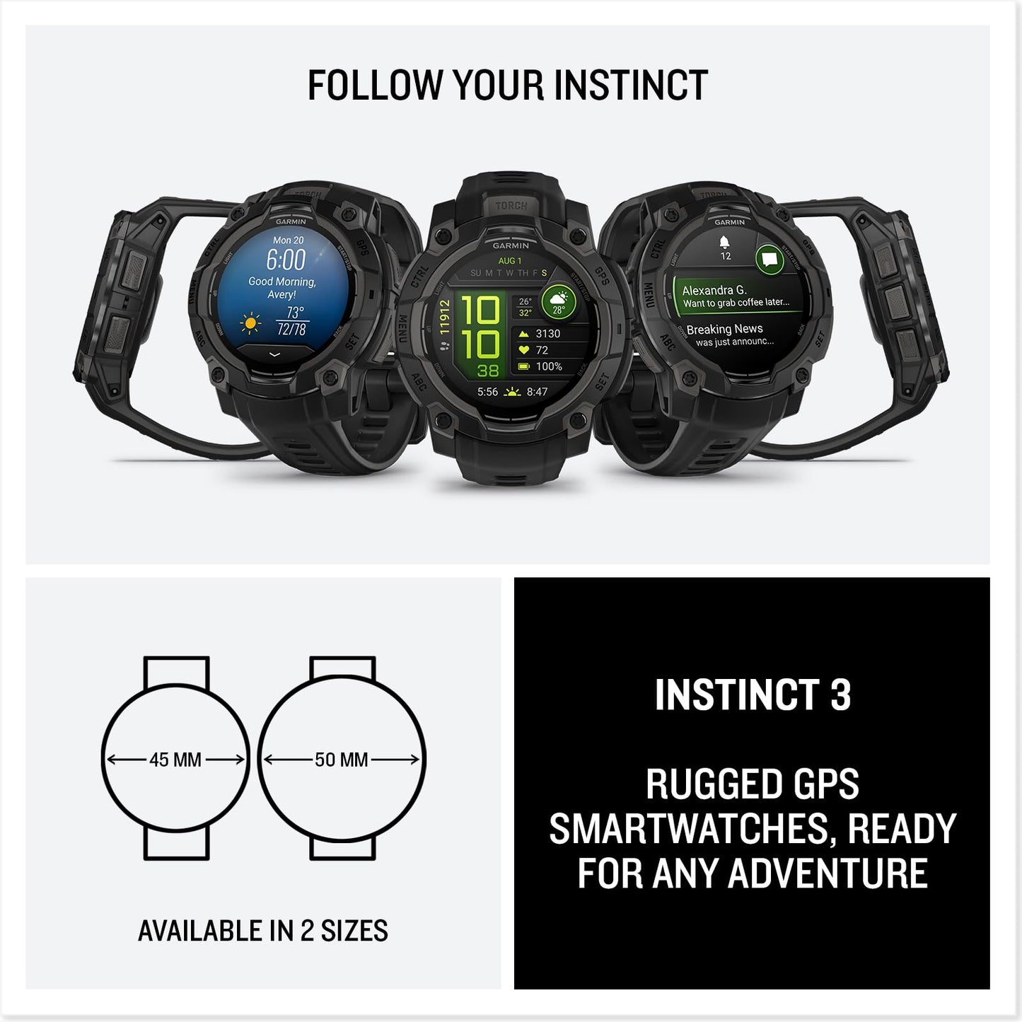 Garmin Instinct® 3 Tactical, Solar, 50mm, Black