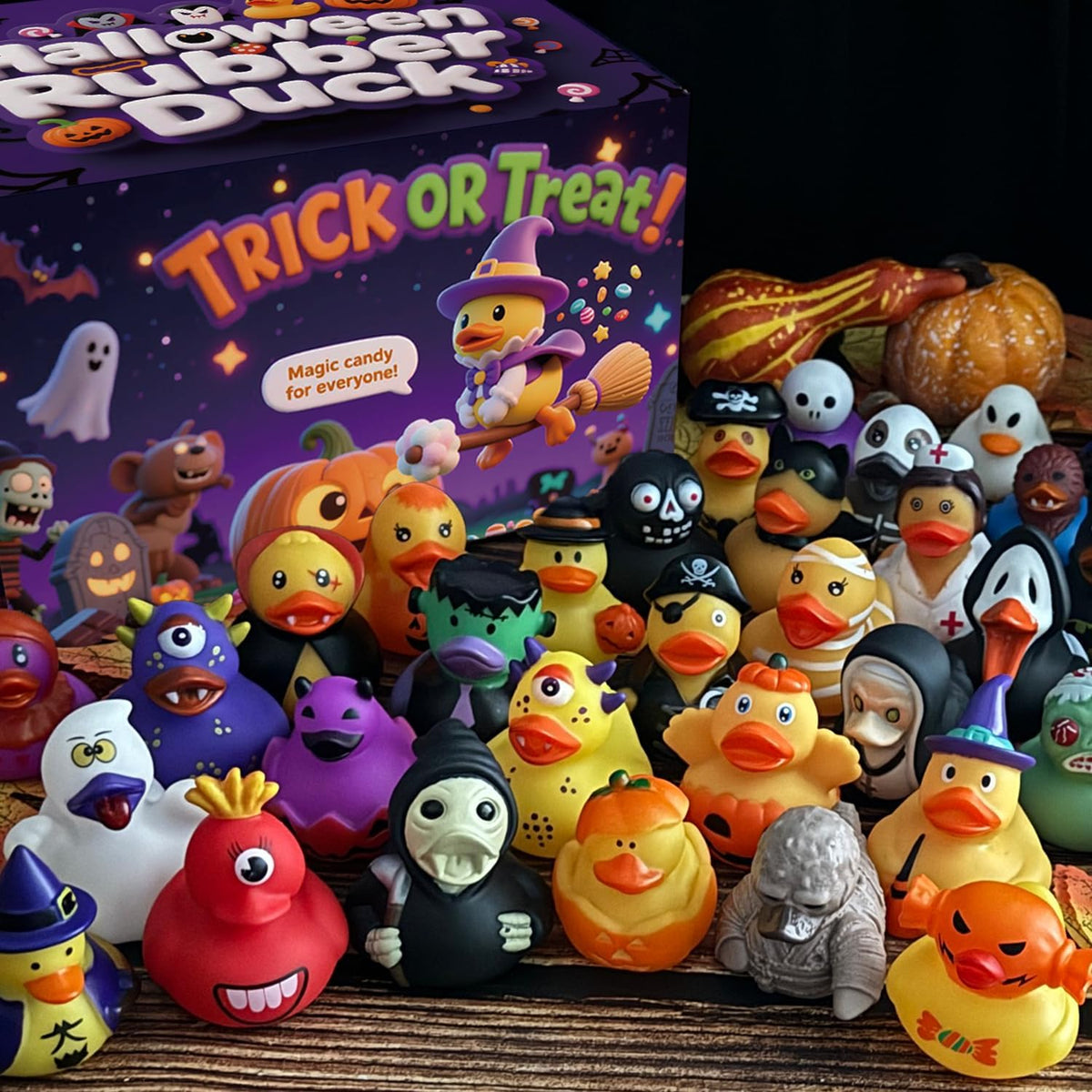 SQZUWIT 48 PCS Bulk Halloween Rubber Ducks Jeep Ducking Party Favors
