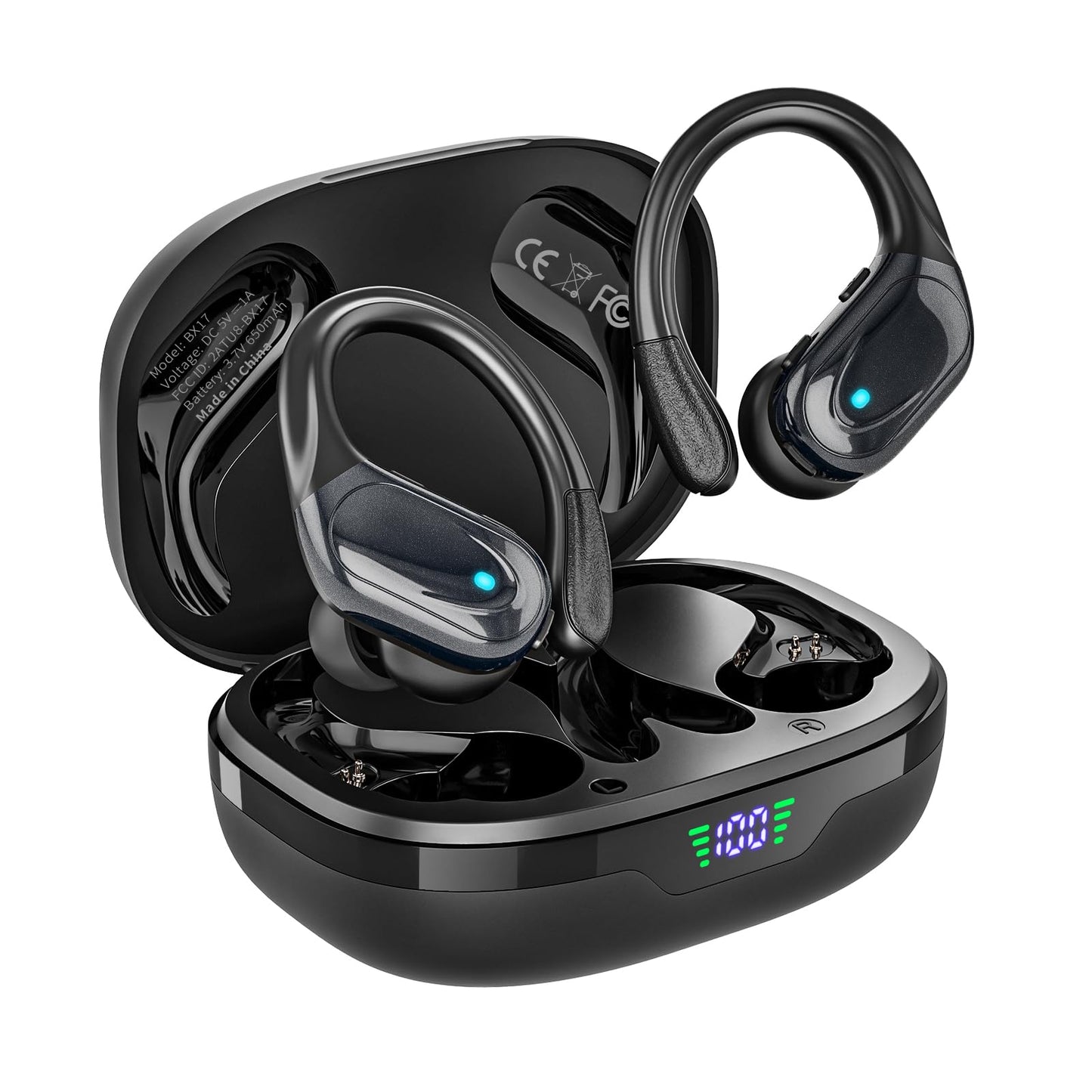 HAOYUYAN Wireless Earbuds, Sports Bluetooth Headphones, 80Hrs Playtime Ear Buds with LED Power Display, Noise Canceling Headset, IPX7 Waterproof Earphones for Workout/Running（Light Green）