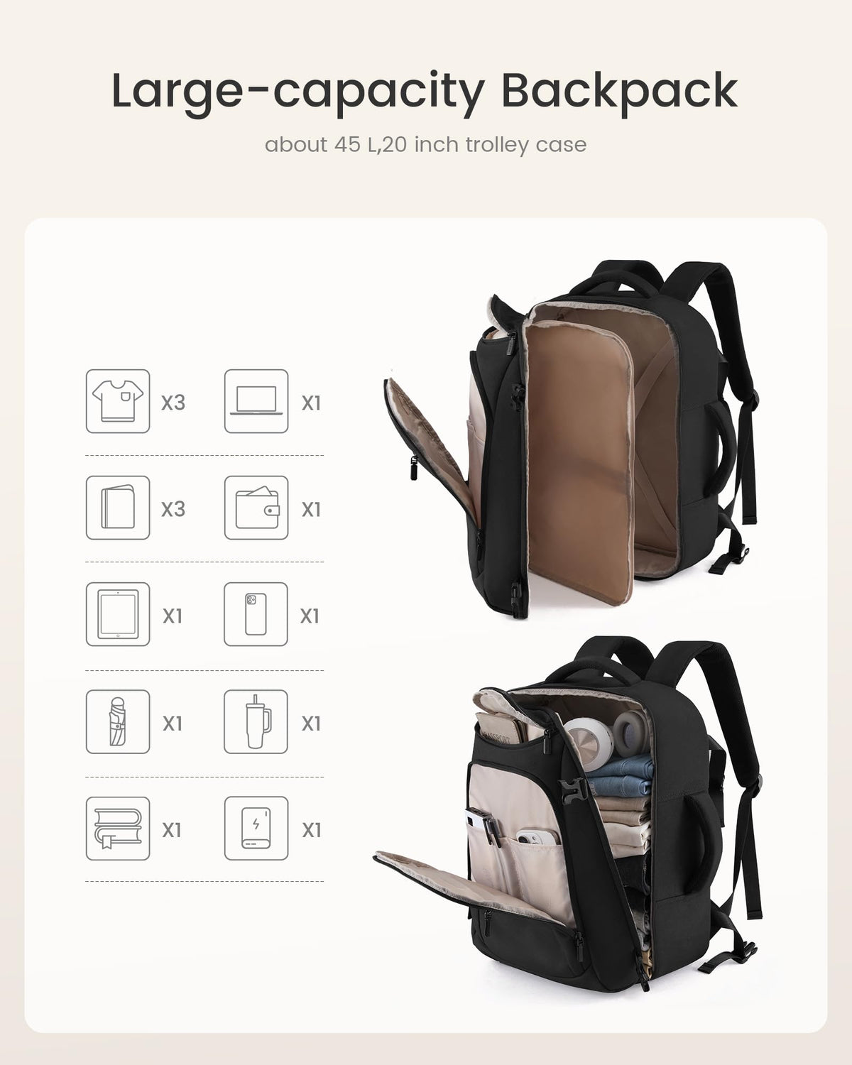 LOVEVOOK 40L Travel Backpack for Women & Men, Airline Approved Carry On Bag