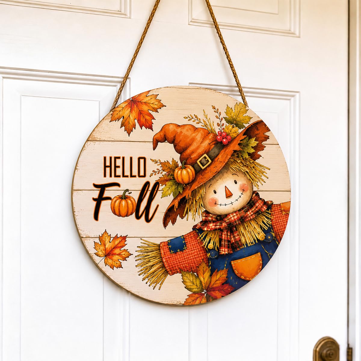 Fall Door Decor Wooden Pumpkin Door Hanger, Welcome Sign for Front Door