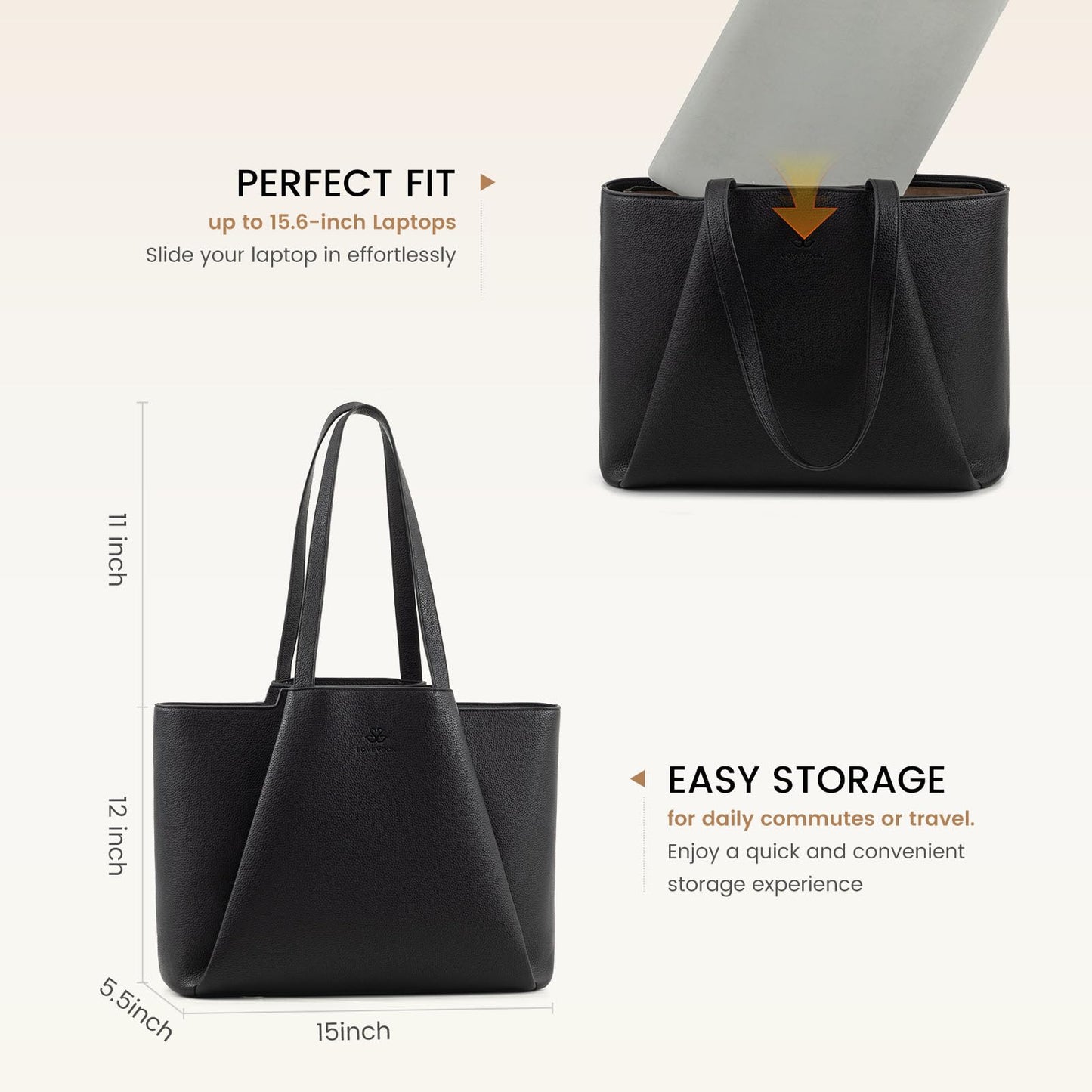 LOVEVOOK Laptop Tote for Women - 15.6 Inch Faux Leather Laptop Bag with Clutch, Large Capacity Office Purse Computer