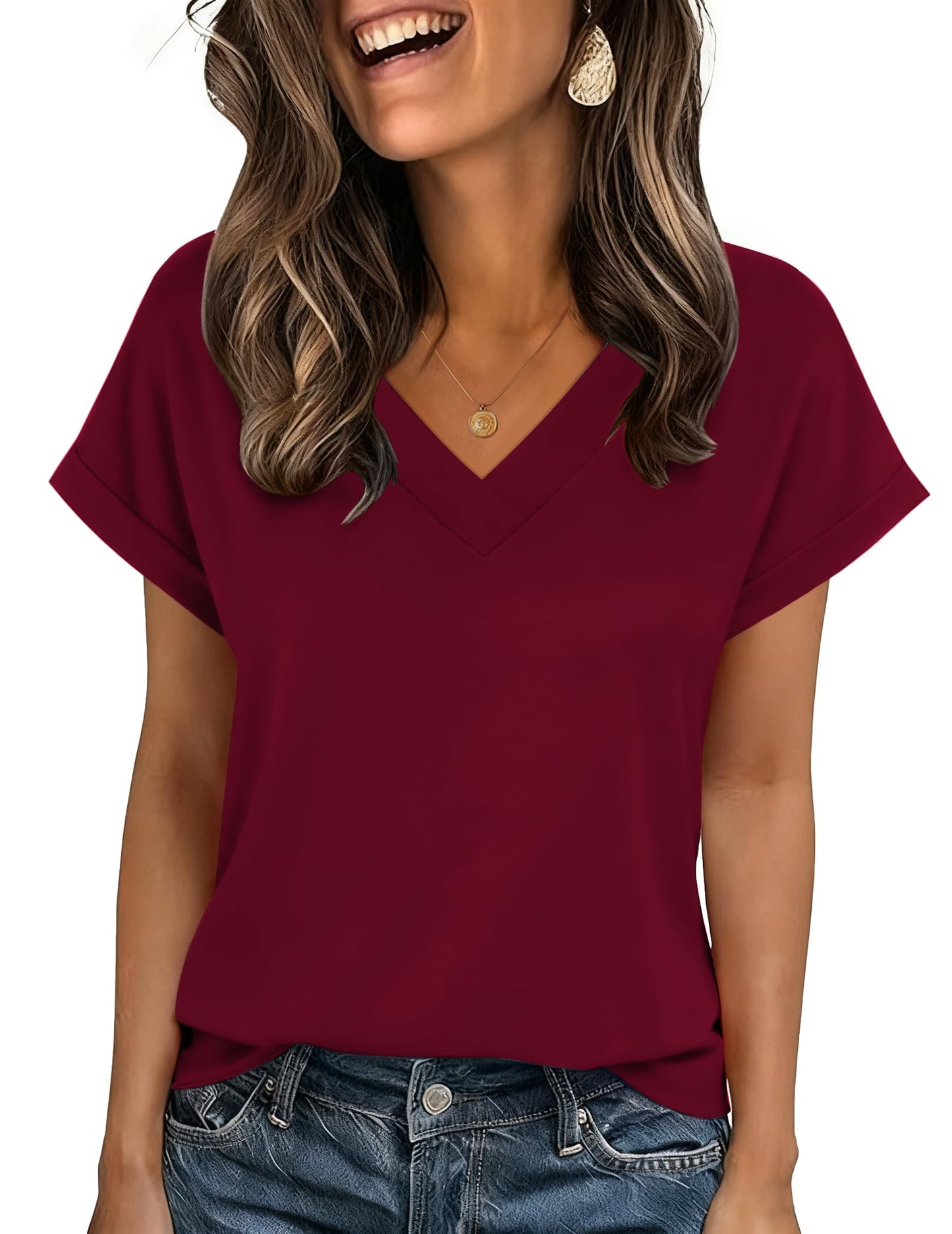 Zeagoo Womens Summer Tops Rolled Short Sleeve Shirts Dressy Casual Blouses