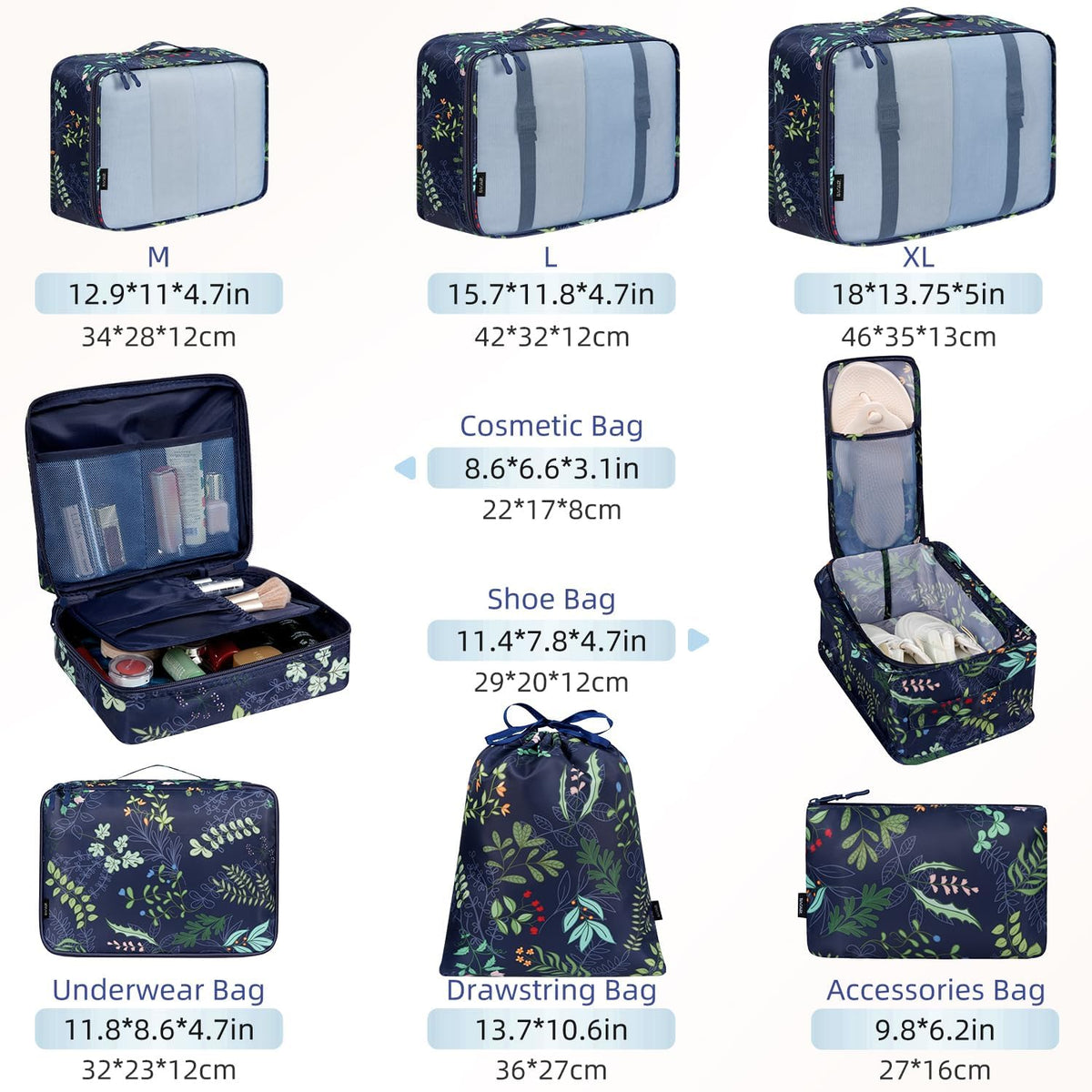 BAGAIL 8 Set Packing Cubes Luggage Packing Organizers for Travel Accessories-Aqua Color