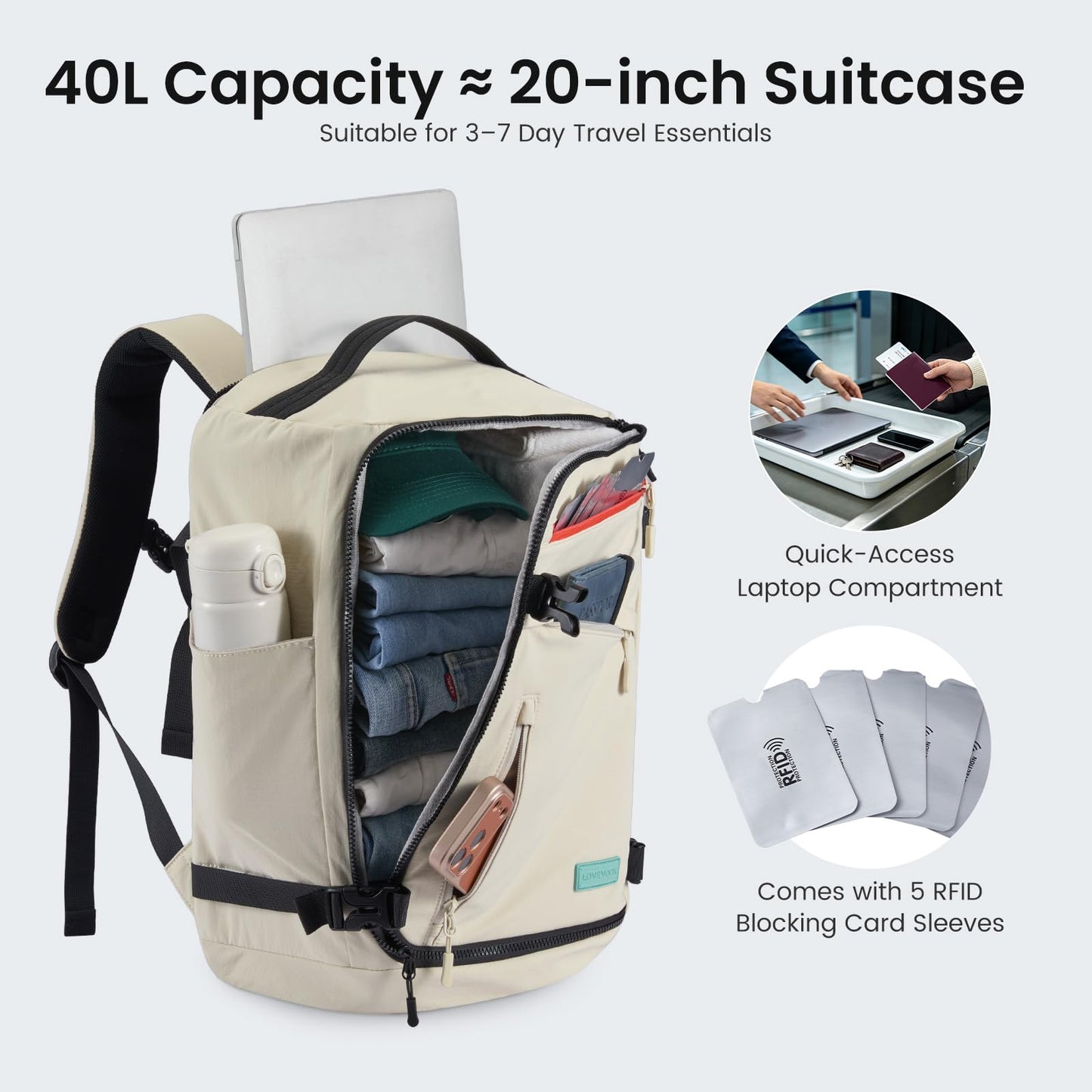 LOVEVOOK Travel Backpack for Women Men, Airline Approved Carry On Luggage