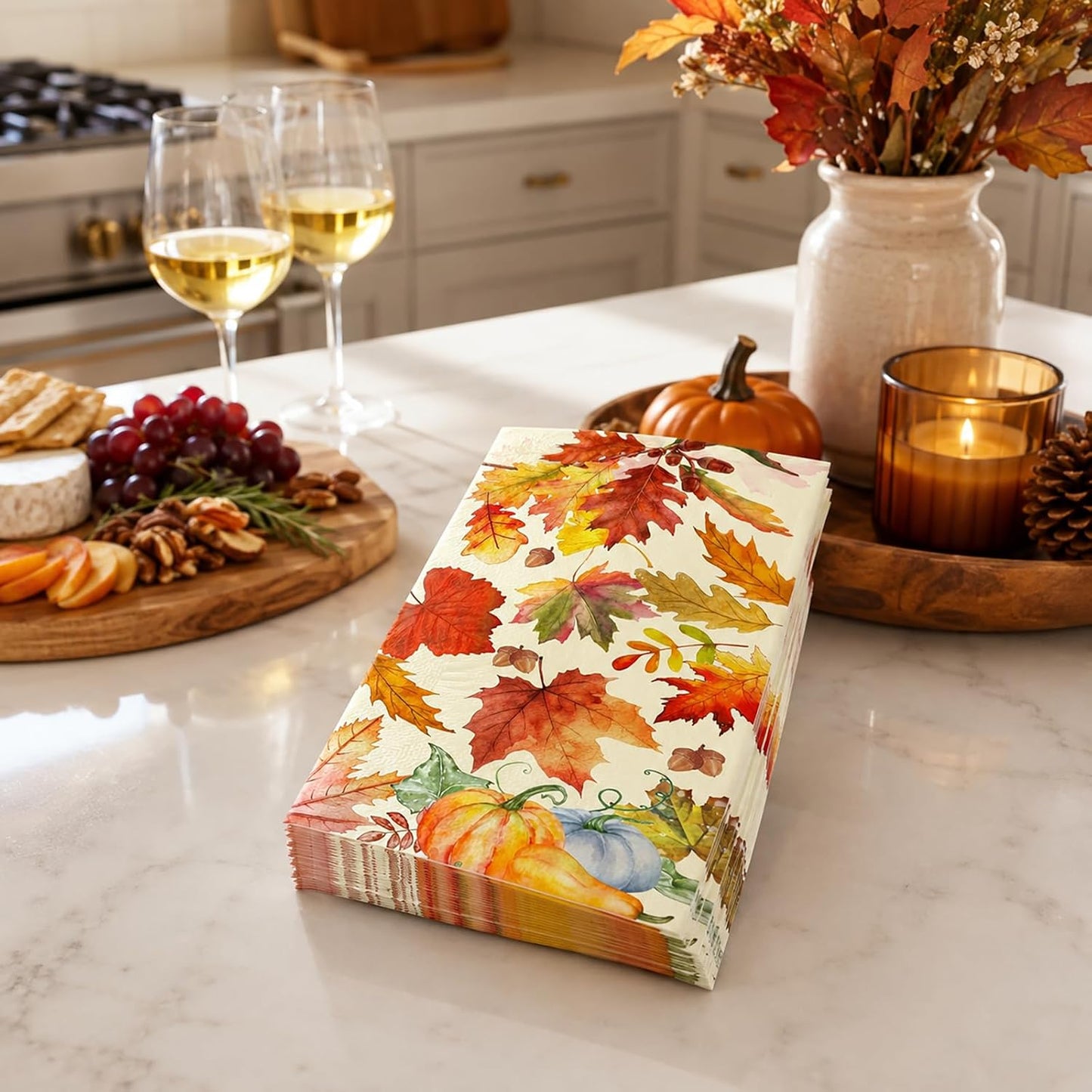 Fall Thanksgiving Paper Napkins, Dinner Napkins, Hand Towels, 100 Pack