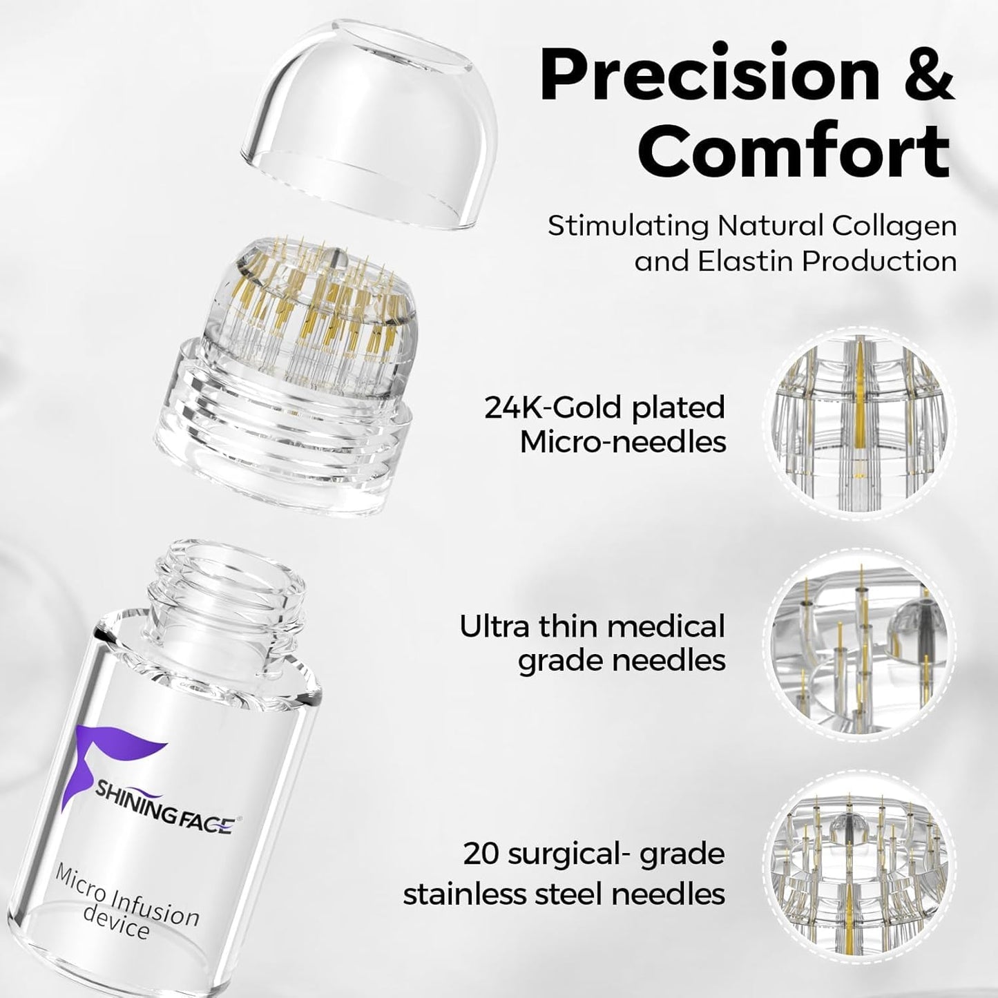 Micro Infusion System for Face & Neck-Micro Infusion Kit to Leave Skin Firmer & Smoother-0.25mm Facial Stamp with Collagen & Hyaluronic Acid Serum for At Home Glow and Anti-aging-3 Month Supply