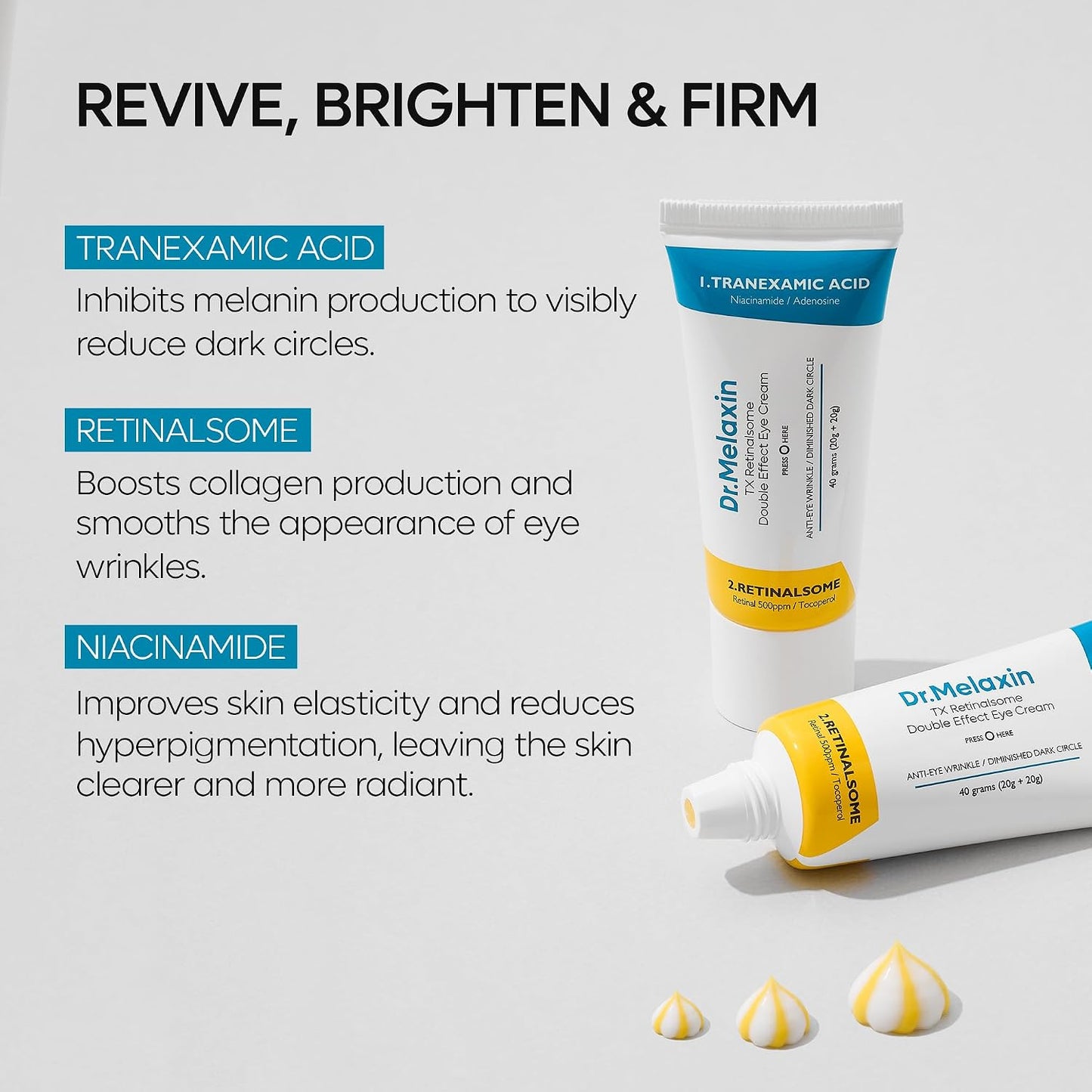 DR.MELAXIN TX Tranexamic Acid Retinalsome Dual Eye Cream with Adenosine Niacinamide for Dark circle Repairing | Daily Anti-Aging Under Eye Care | 50ml - Korean Skin care