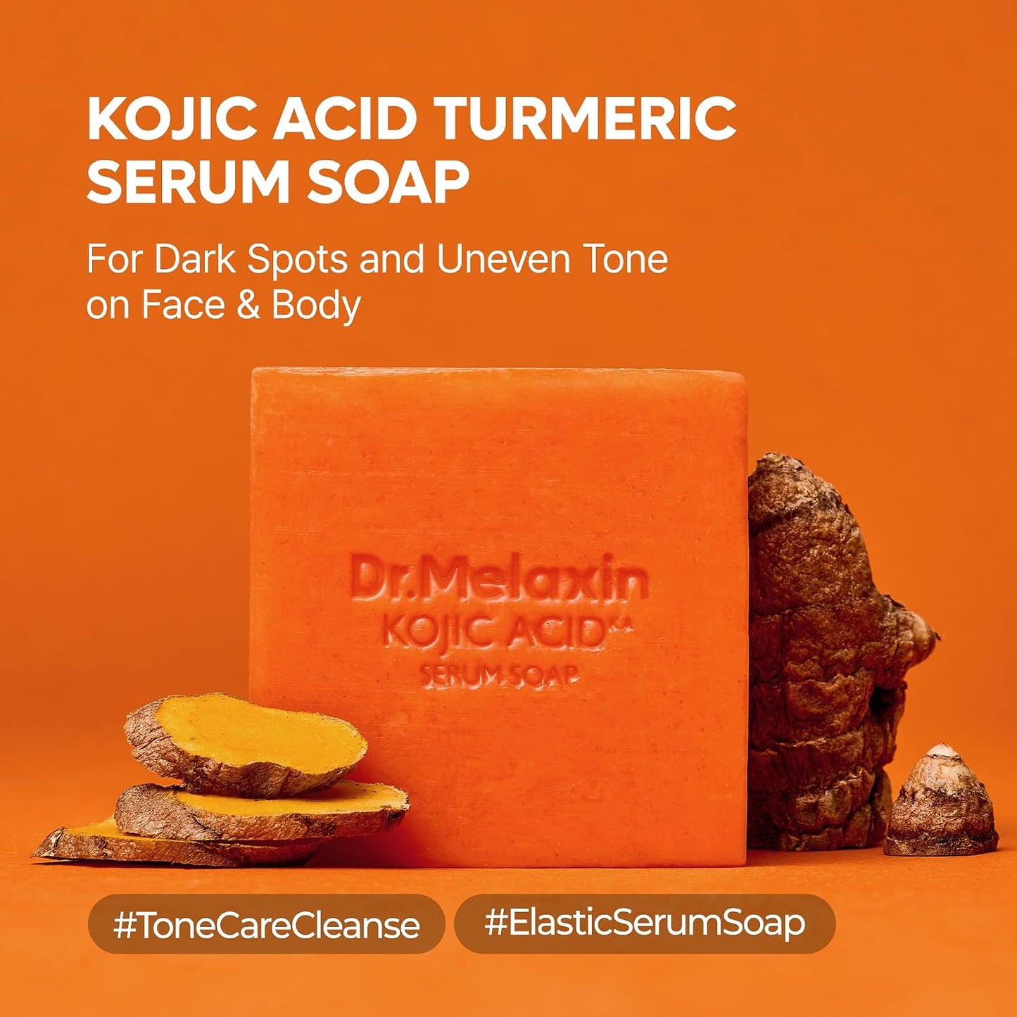 Dr.Melaxin Kojic Acid Turmeric Serum Soap with Niacinamide, Tone Care Cleansing Bar for Uneven Skin Tone & Dark Spots, 3 Botanical Oils for Deep Cleansing, Facial & Body Soap