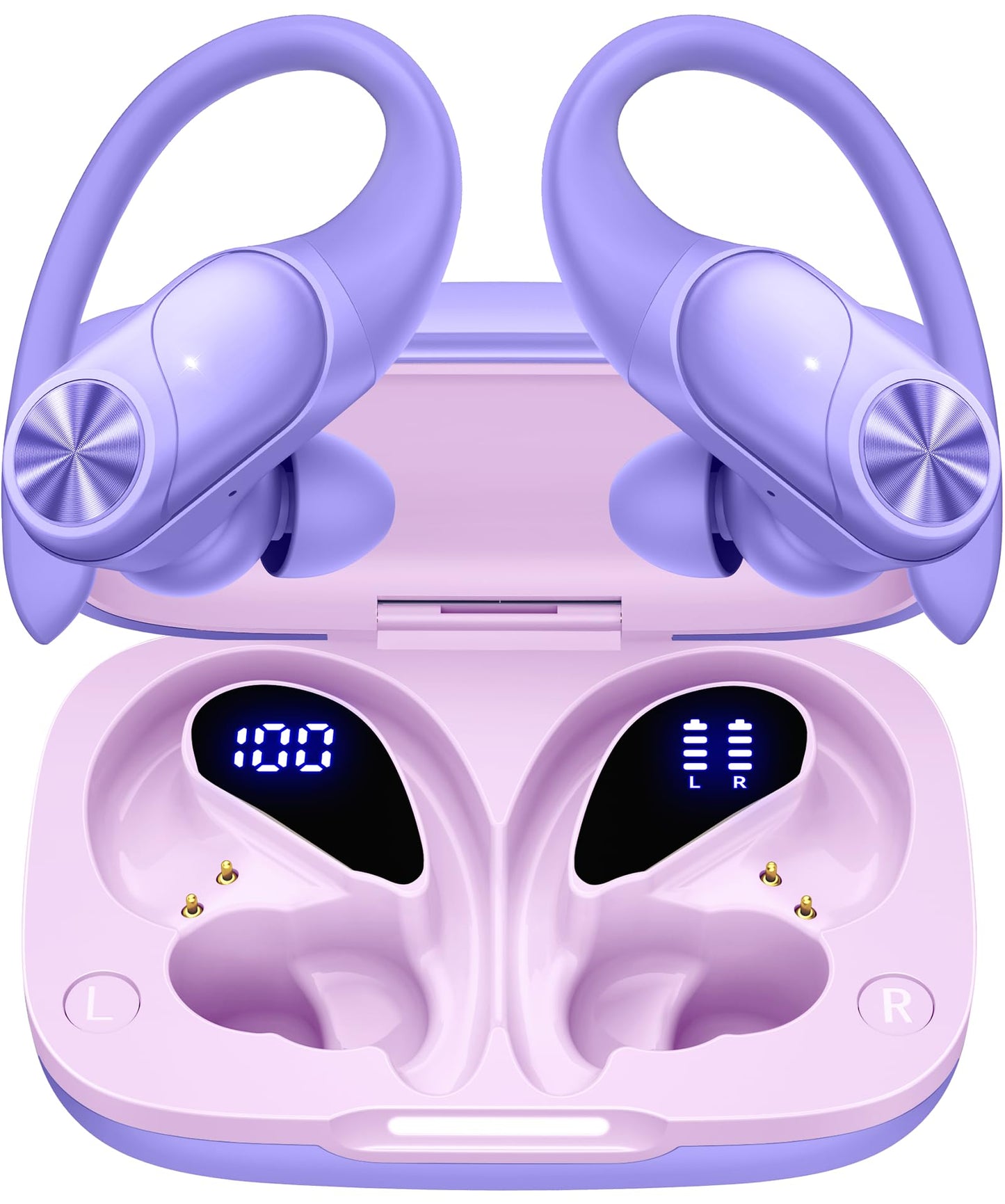 PocBuds Bluetooth Headphones Wireless Earbuds 80hrs Playtime Wireless Charging Case Digital Display Sports Ear Buds with Earhook Deep Bass IPX7 Waterproof Over-Ear Earphones for TV Phone Laptop Olive