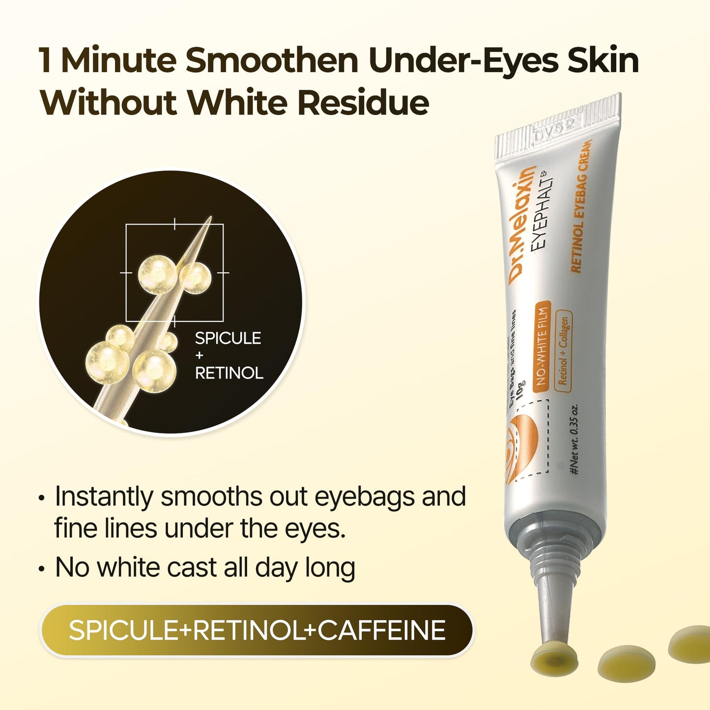 Dr.Melaxin Eyephalt Under Eye Cream for Dark Circles and Puffiness, Eye Cream for Bags Under Eyes with Bio-Spicule, EGF & Niacinamide, Depuffing Eye Bag Lifting Treatment, Korean Skin Care, 0.33 fl oz