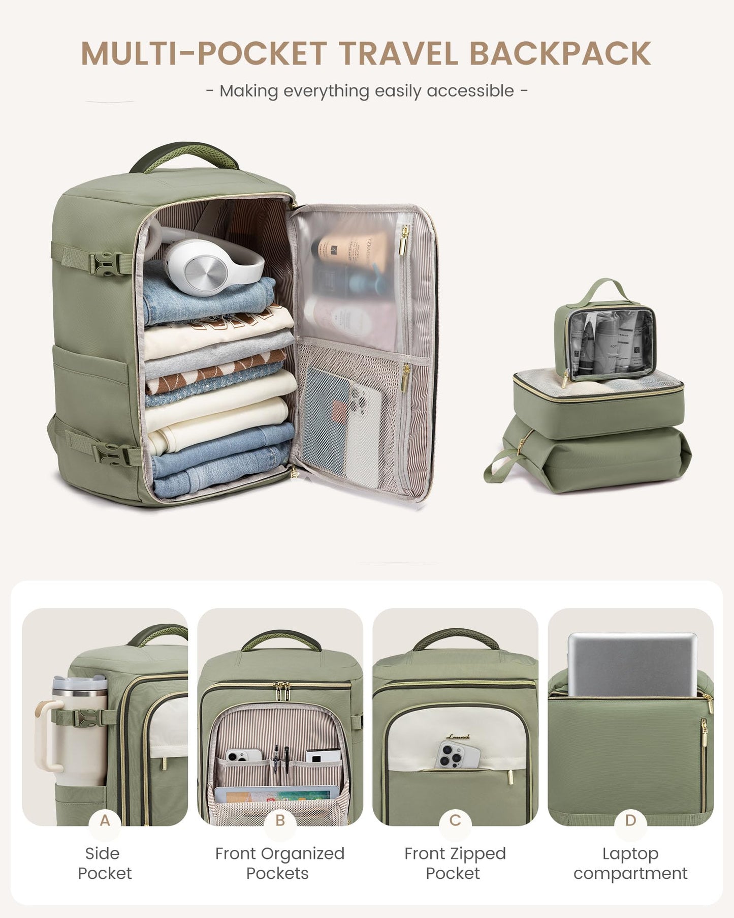 LOVEVOOK Travel Backpack Carry on Flight Approved for Women/Men