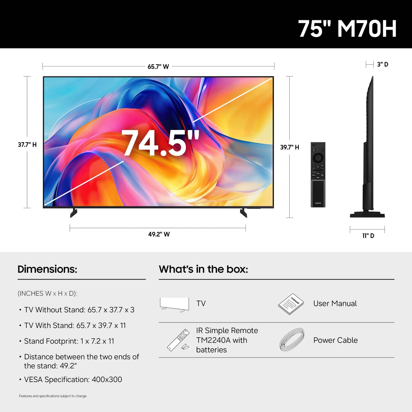 Samsung 55-Inch Class M70H Series, Mini LED, 4K, Smart TV, 2026 Model