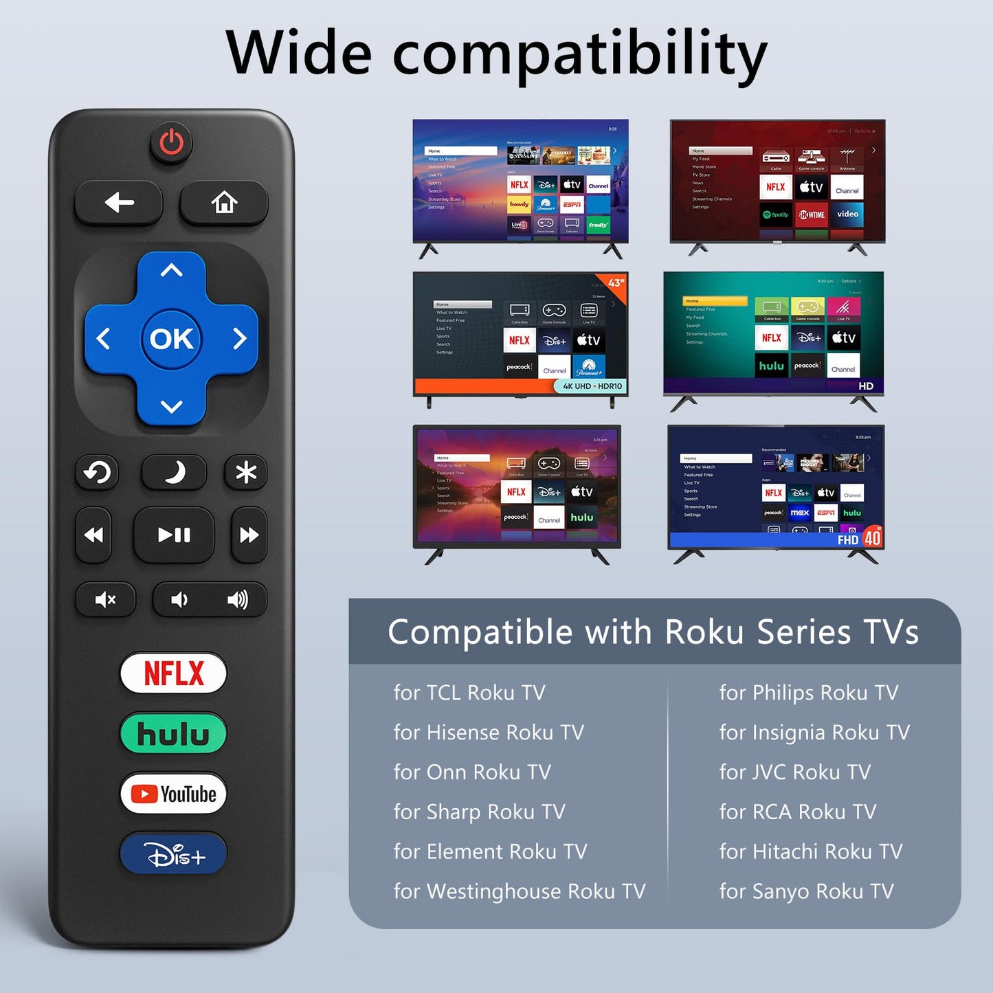 Universal-TV-Remote-Control for Samsung LG Vizio Roku TCL Hisense Sony TVs