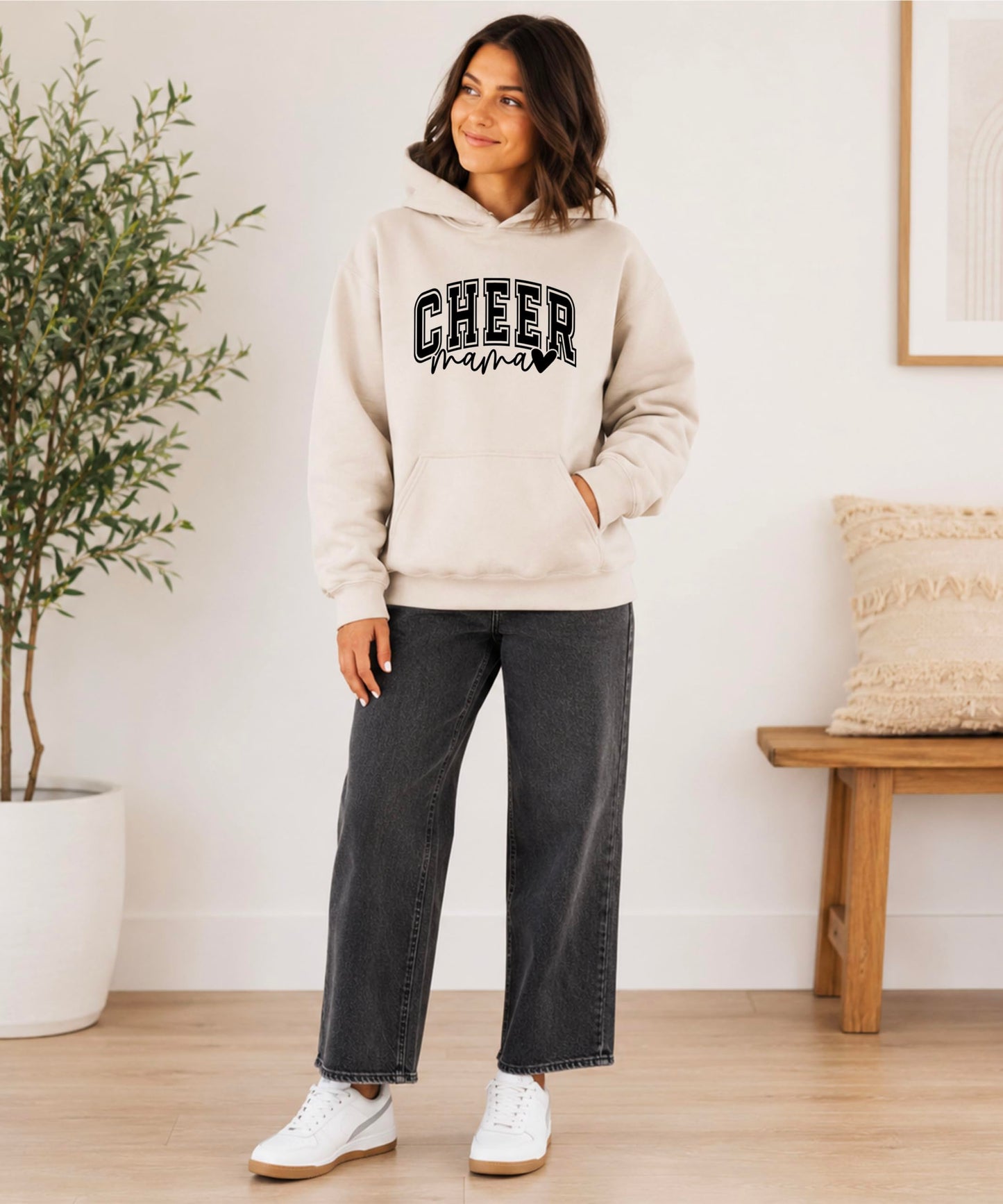 Olive Loves Apple Cheer Mama Hoodie for Women Cheerleading Mom Game Day Pullover Cheer Competition Sweatshirt