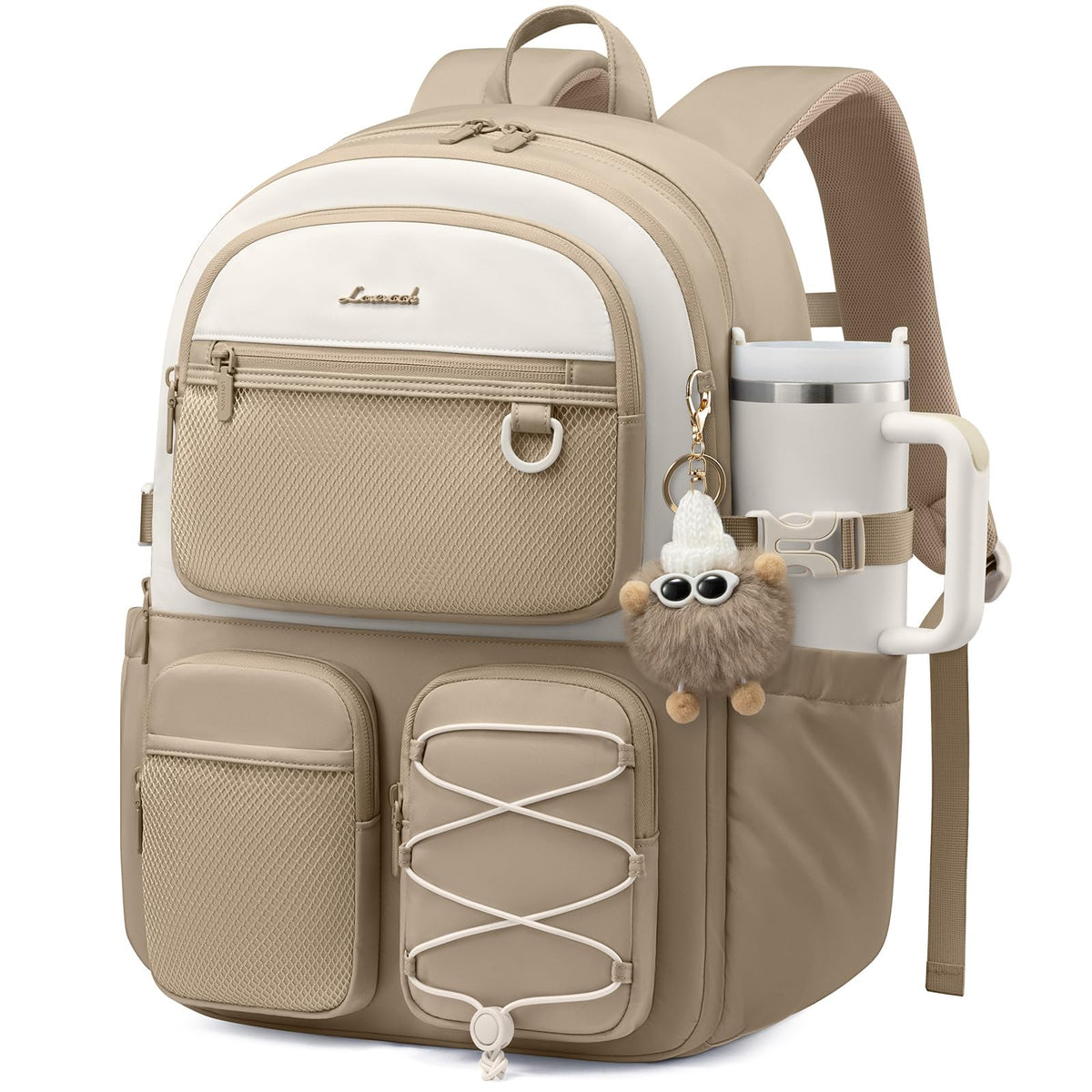 LOVEVOOK School Backpack for Teen Girls, Student Cute Bookbag Purse for Middle High School, 15.6 Inch Laptop Kid Backpack Back to School with Large Cup Holder, College Travel Bag, Beige Blue