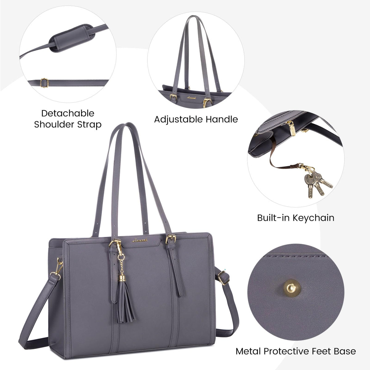LOVEVOOK Laptop Bag for Women 15.6 inch Lightweight PU Laptop Tote Bag, Large Capacity Computer bag with Clutch Purse for Business, Work, Office, Travel, School,Casual(Black & Leather)