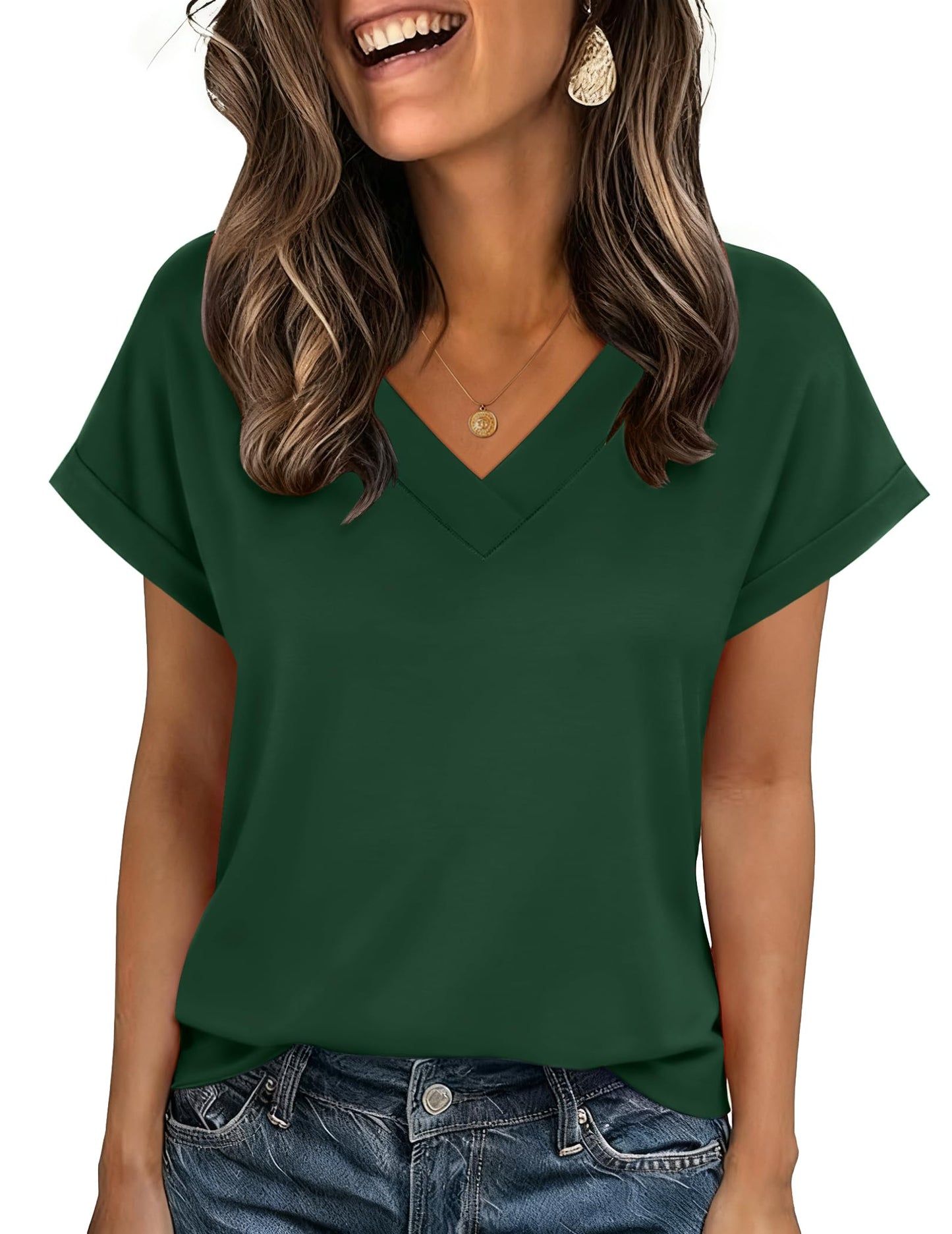 Zeagoo Womens Summer Tops Rolled Short Sleeve Shirts Dressy Casual Blouses
