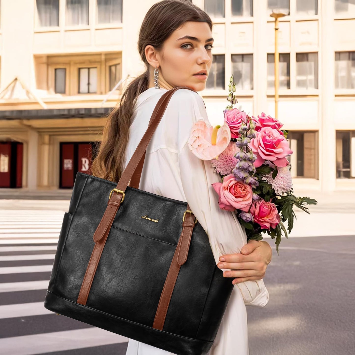 LOVEVOOK Laptop Work Tote Bag for Women,Teacher Computer Briefcase Business Shoulder Bag for Office Travel Gift