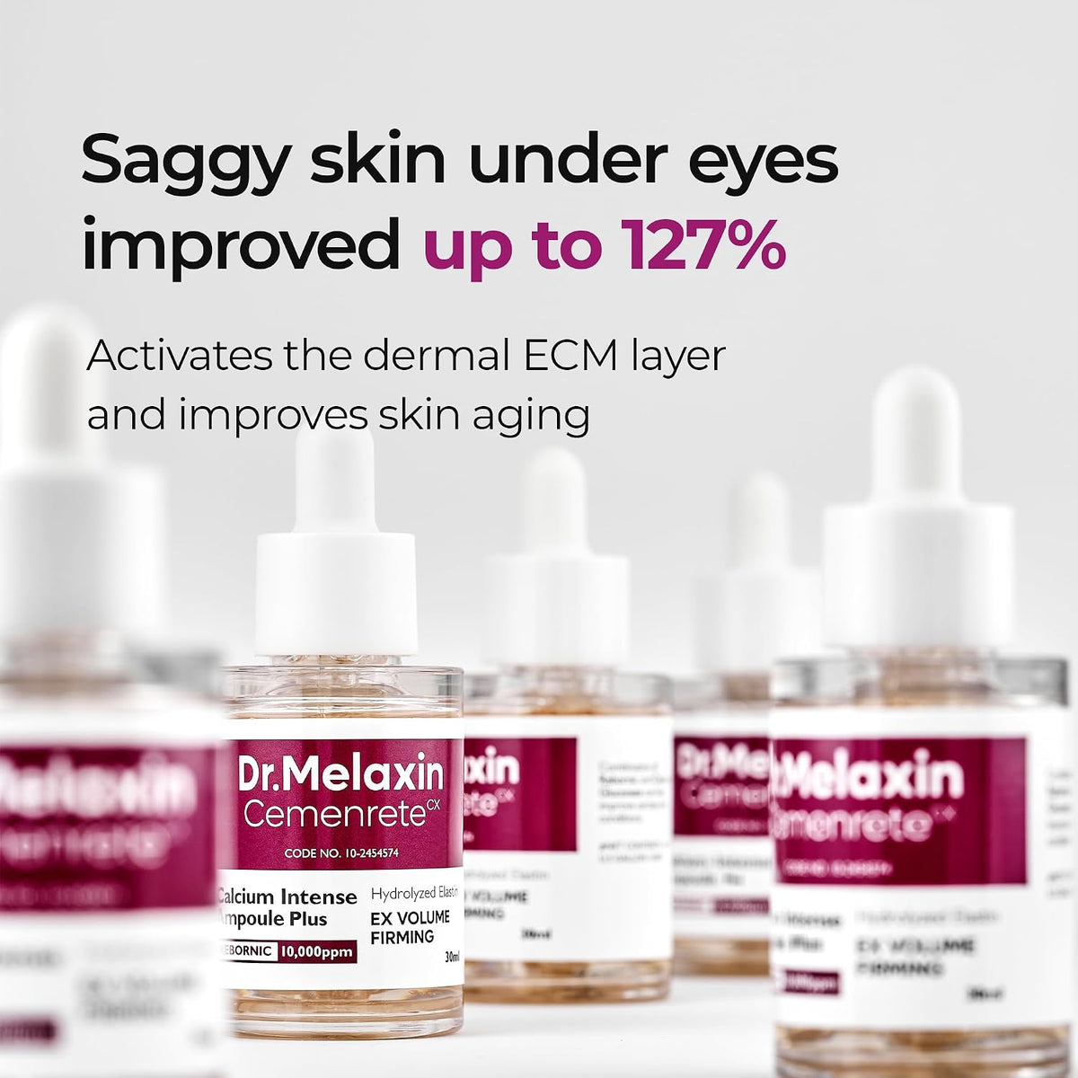 Dr.Melaxin Cemenrete Calcium Ampoule Plus with Adenosine and Niacinamide for Sagging Under Eye Skin, Dark Circles, Fine Lines &Eye Bags 1.01fl.oz.