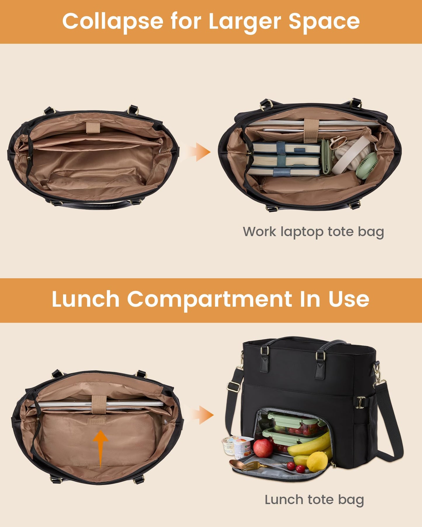 LOVEVOOK Lunch Tote Bag for Women, Work Laptop Bag with Lunch Compartment