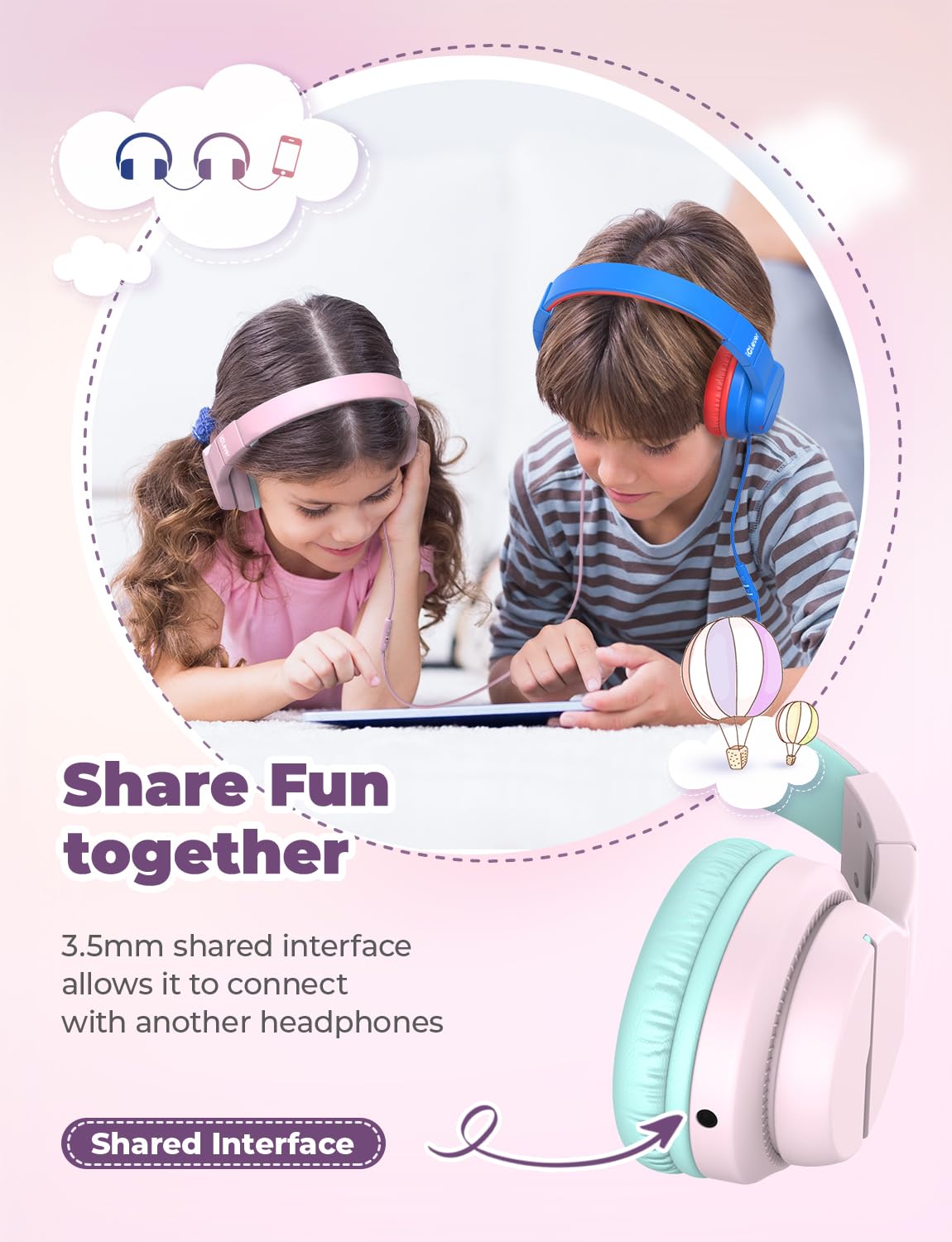 iClever HS19S Kids Headphones for School, Over-Ear for Toddler Boys Girls