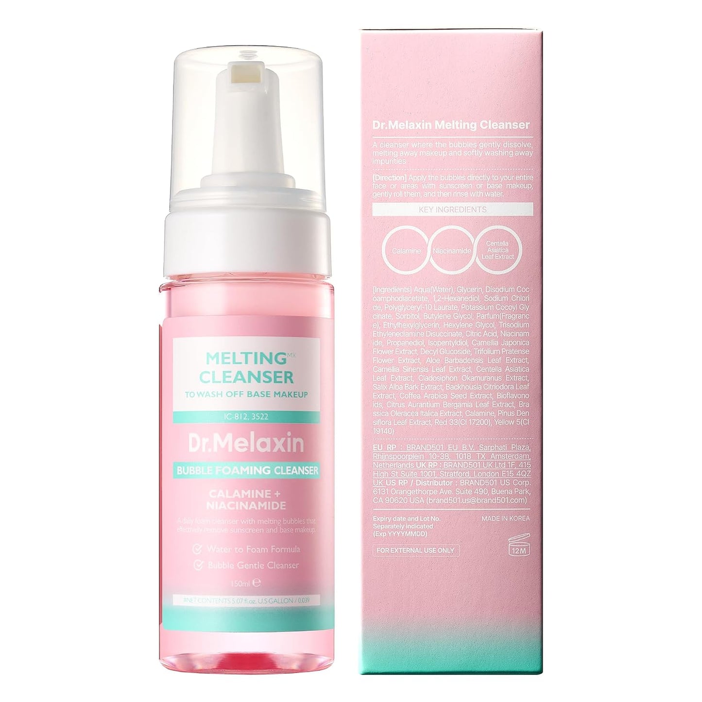 Dr.Melaxin Melting Bubble Foaming Cleanser - Micellar Makeup Remover Face Wash with Calamine and Niacinamide, No Double Cleansing Needed, Gentle Foam Cleanser for Sensitive Skin, K-Beauty