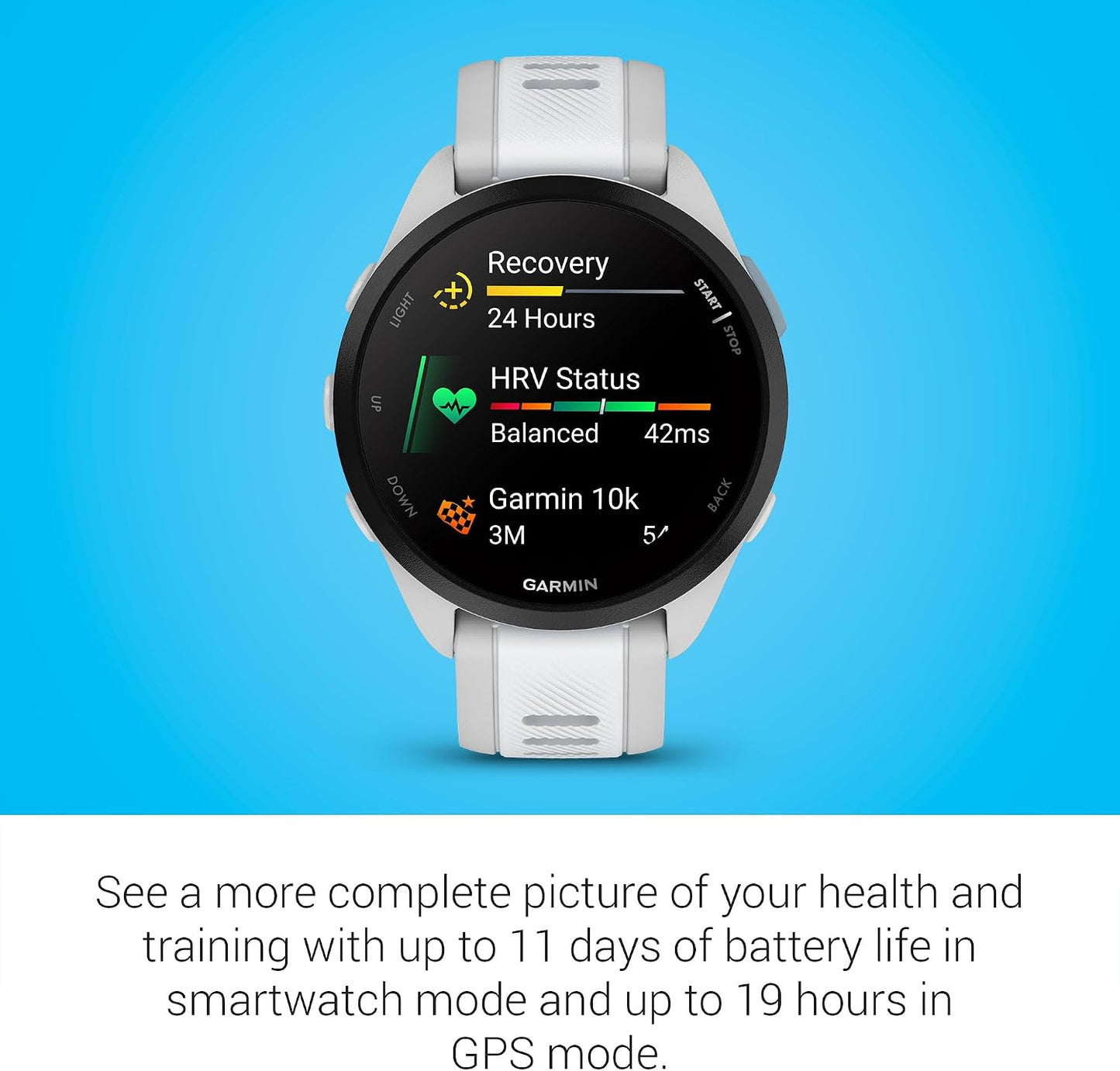 Garmin Forerunner® 165, Running Smartwatch, 43mm, Whitestone