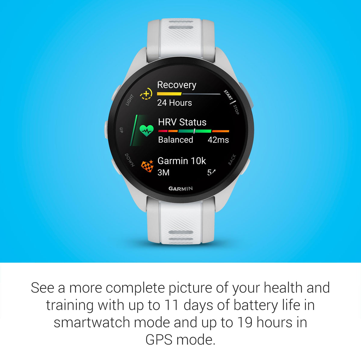 Garmin Forerunner® 165, Running Smartwatch, 43mm, Whitestone