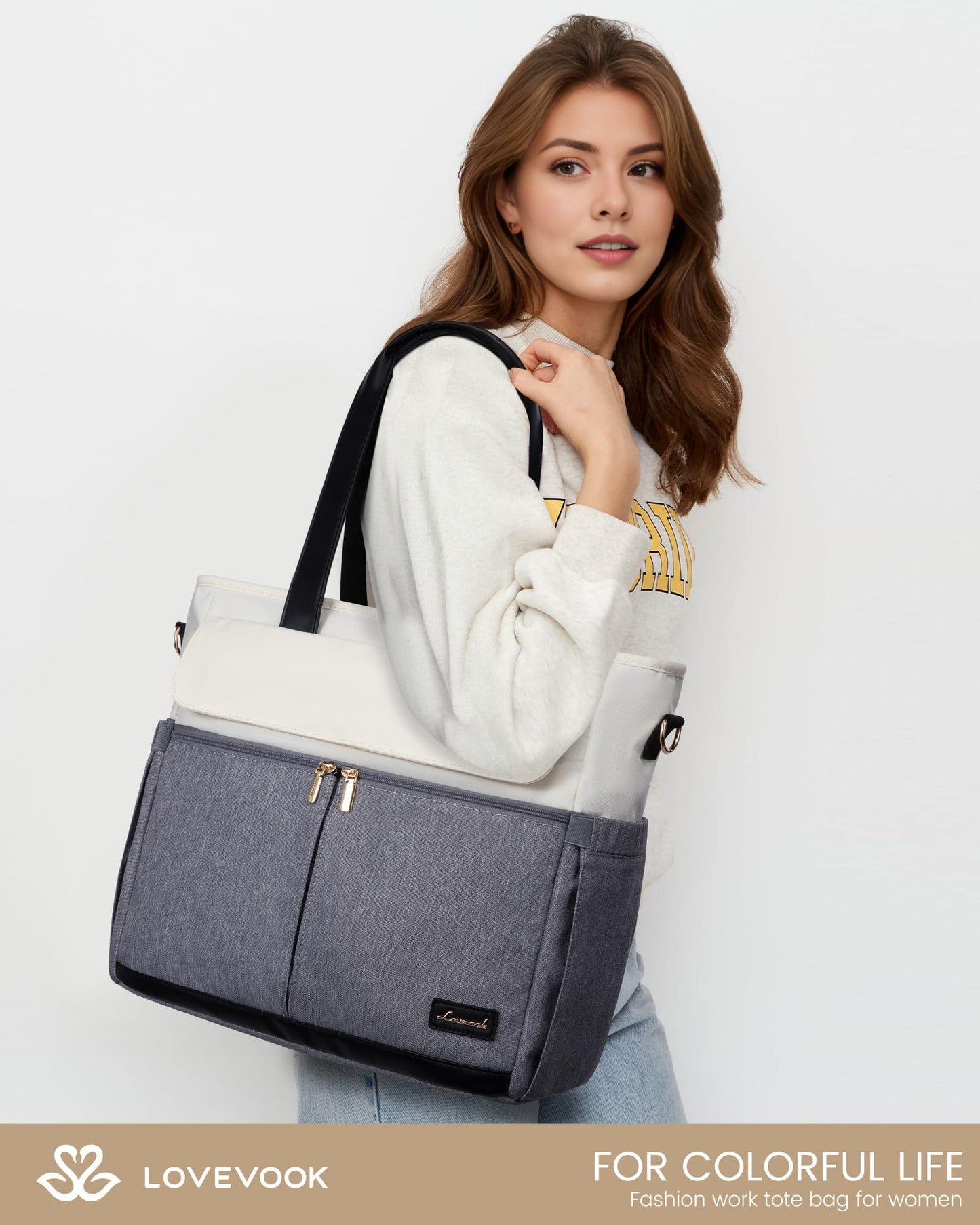 LOVEVOOK Lunch Tote Bag for Women, Work Laptop Bag with Lunch Compartment