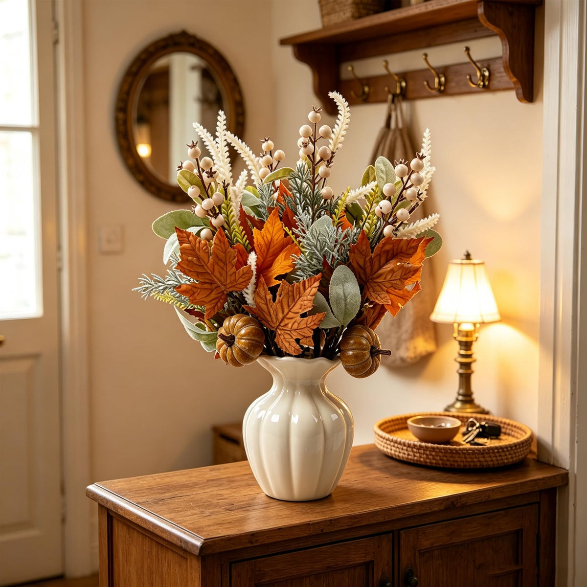 20" Harvest Fall Wreath for Front Door,Pumpkins Berries Autumn Wreaths