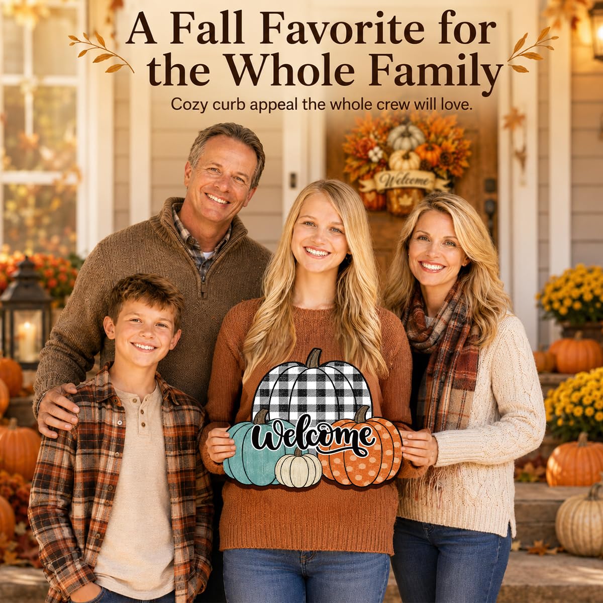 Fall Door Decor Wooden Pumpkin Door Hanger, Welcome Sign for Front Door