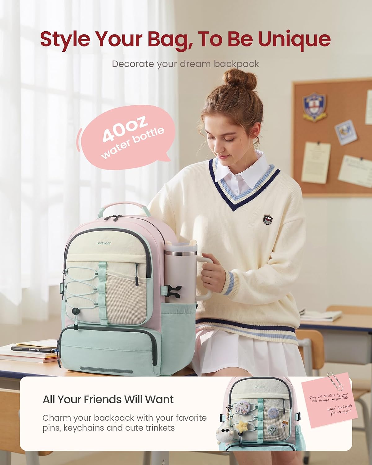 LOVEVOOK Backpack for Kids Teen Girls, Cute Back to School Backpack Bookbag