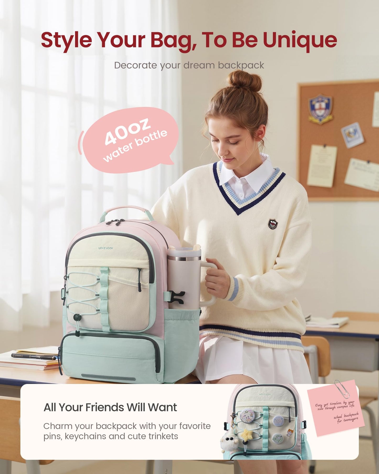 LOVEVOOK Backpack for Kids Teen Girls, Cute Back to School Backpack Bookbag