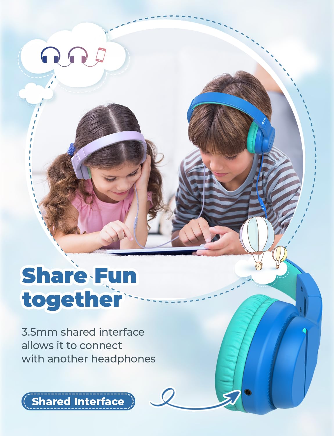 iClever HS19S Kids Headphones for School, Over-Ear for Toddler Boys Girls