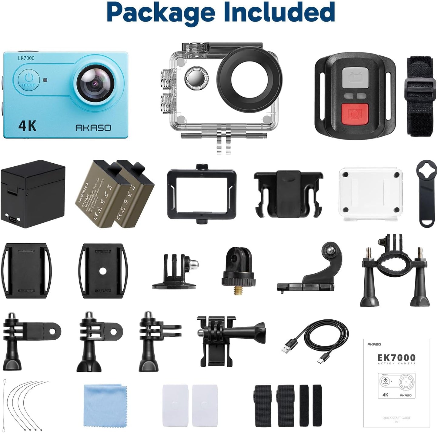 AKASO EK7000 4K30FPS 20MP WiFi Action Camera with EIS Ultra HD 131FT Waterproof Underwater Camera Remote Control 4X Zoom Support External Microphone Blue