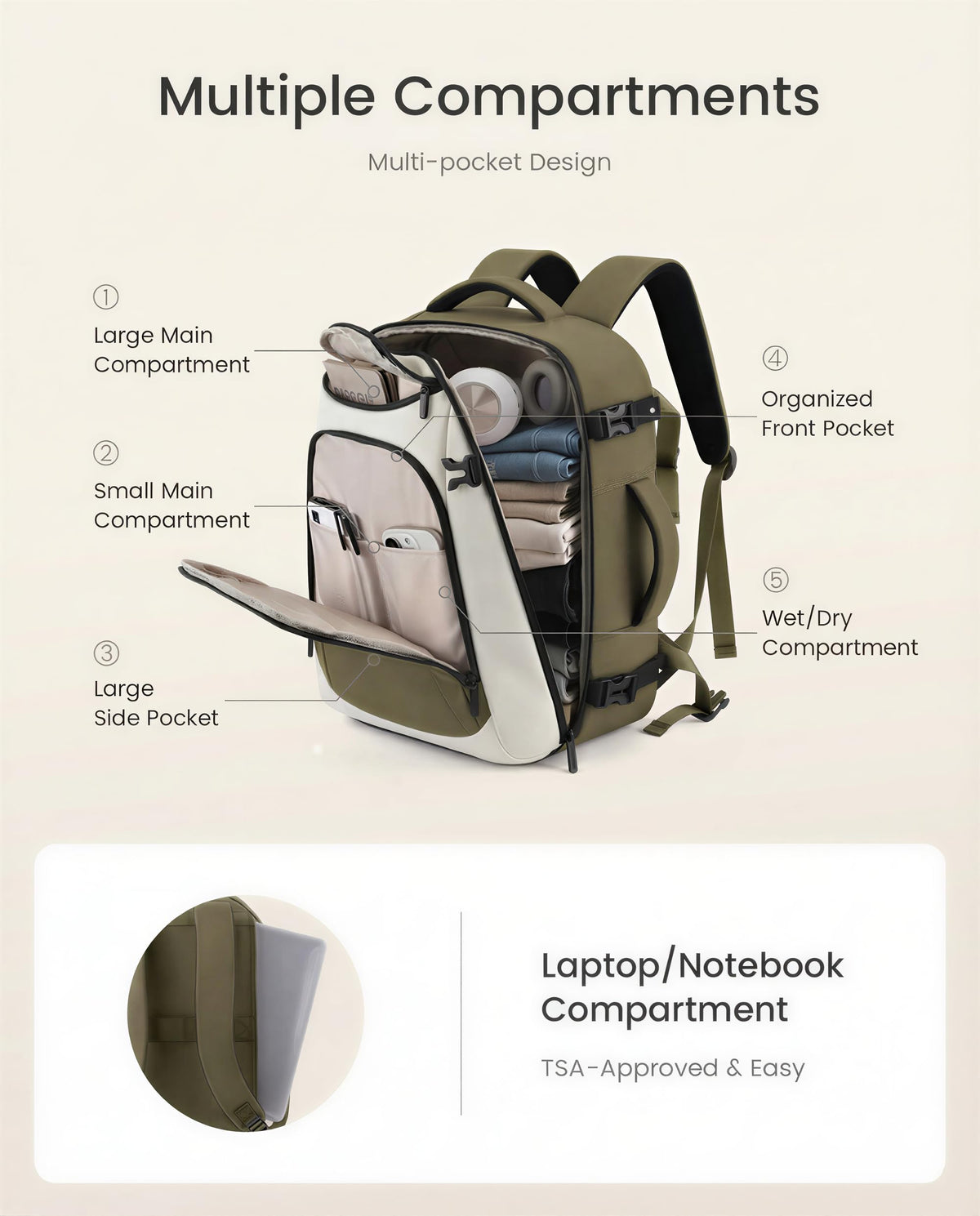 LOVEVOOK 40L Travel Backpack for Women & Men, Airline Approved Carry On Bag
