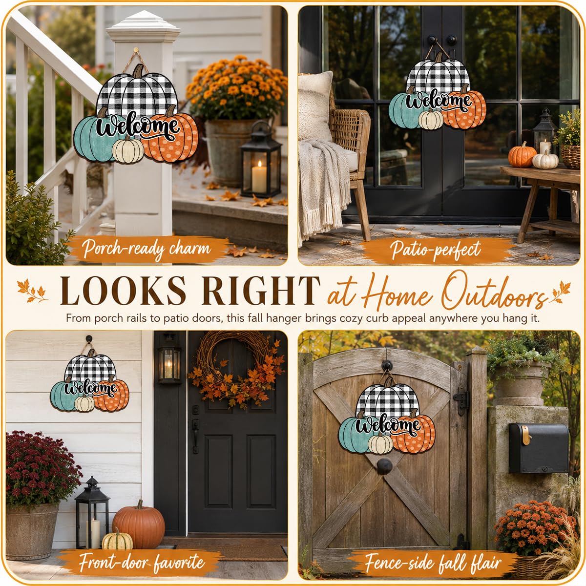 Fall Door Decor Wooden Pumpkin Door Hanger, Welcome Sign for Front Door